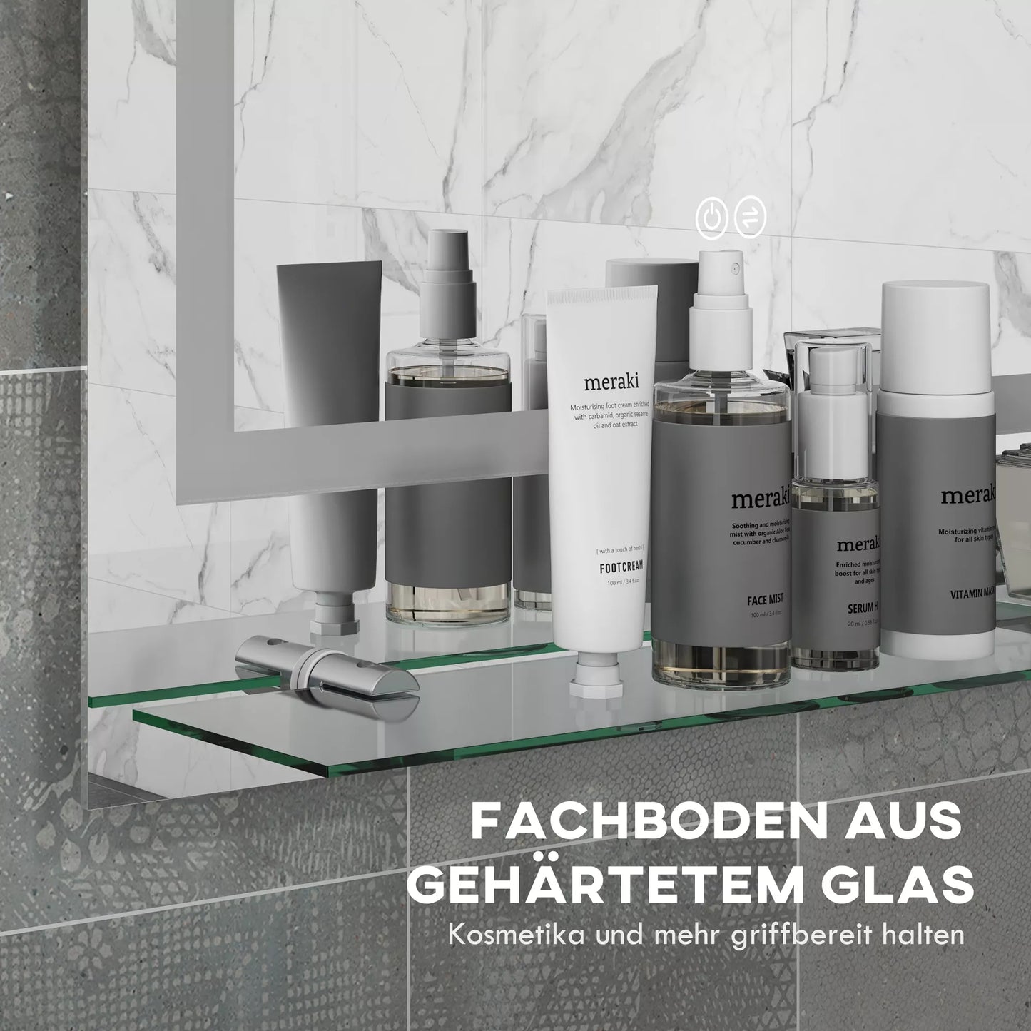 Vonios veidrodis su LED apšvietimu, 3 šviesos spalvos, apsaugos nuo rasojimo funkcija, laidinis, 70 x 50 cm