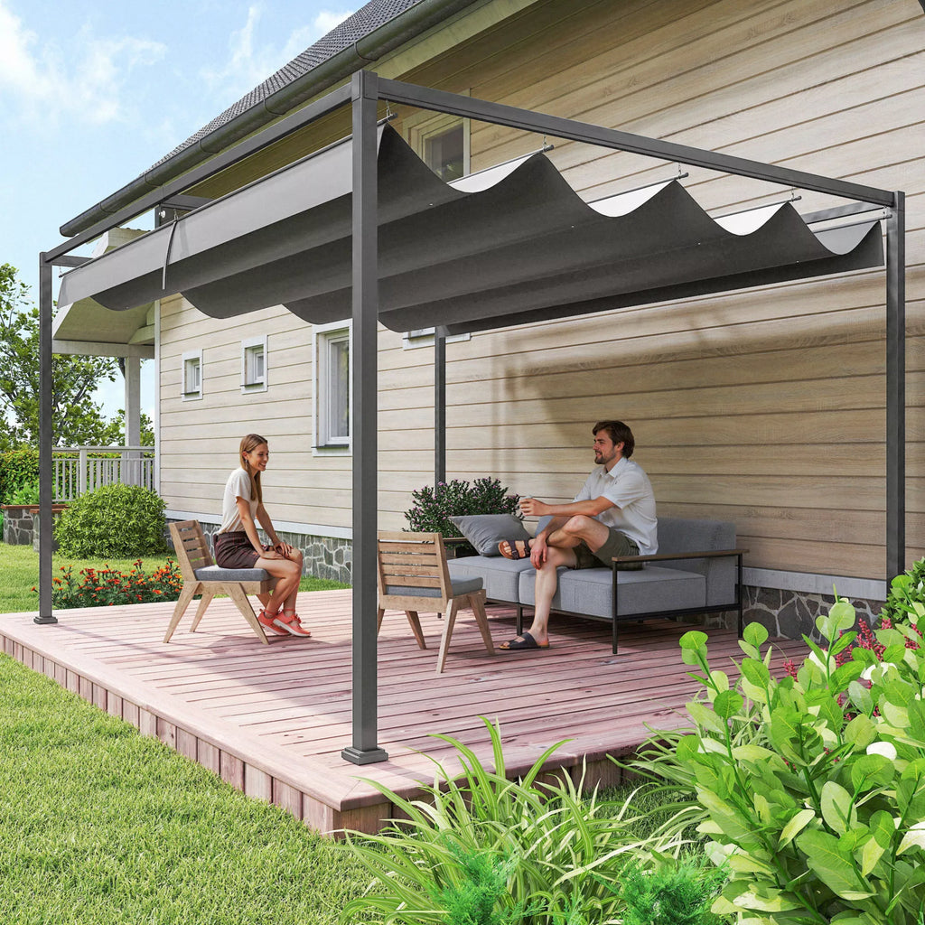 Pergola, tvirta saulės apsauga sodui, balkonui, terasai, pagaminta iš metalo ir plastiko, atspari UV spinduliams ir vandeniui, tamsiai pilkos spalvos