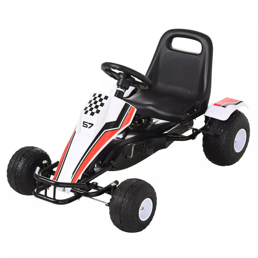 Gokartas vaikams, pedalinis automobilis su pedaliniu stabdymu, vaikiškas žaislas 3-6 metų vaikams, plieninis, baltas, 104 x 66 x 57 cm