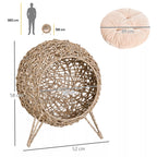 Schema su katės namelio matmenimis: skersmuo 50–52 cm, aukštis 58 cm