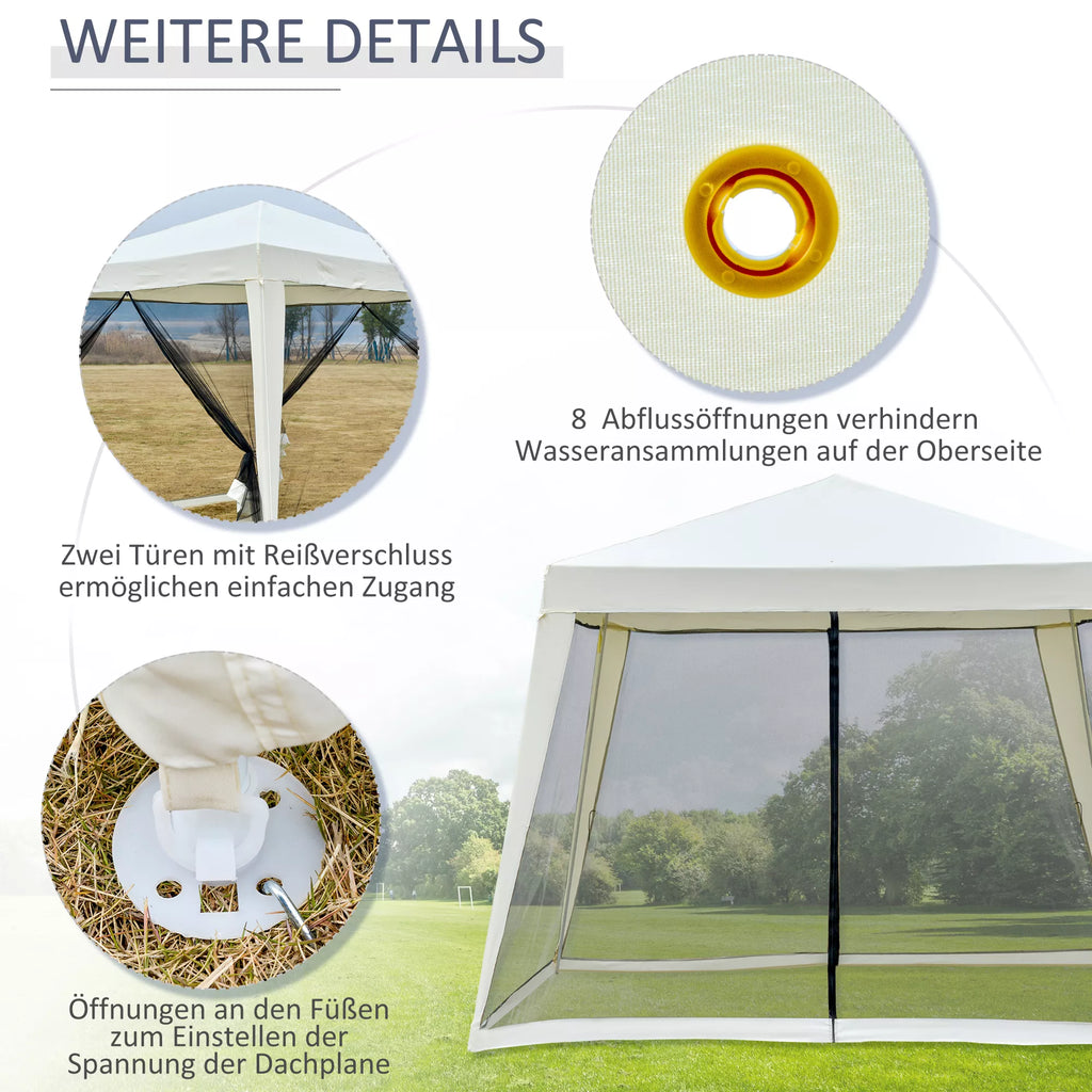 Sodo paviljonas Paviljonas Šventinis palapinė Vėtrinė palapinė su moskitine tinkleliu Metalo + poliesterio kreminės spalvos 3 x 3 m