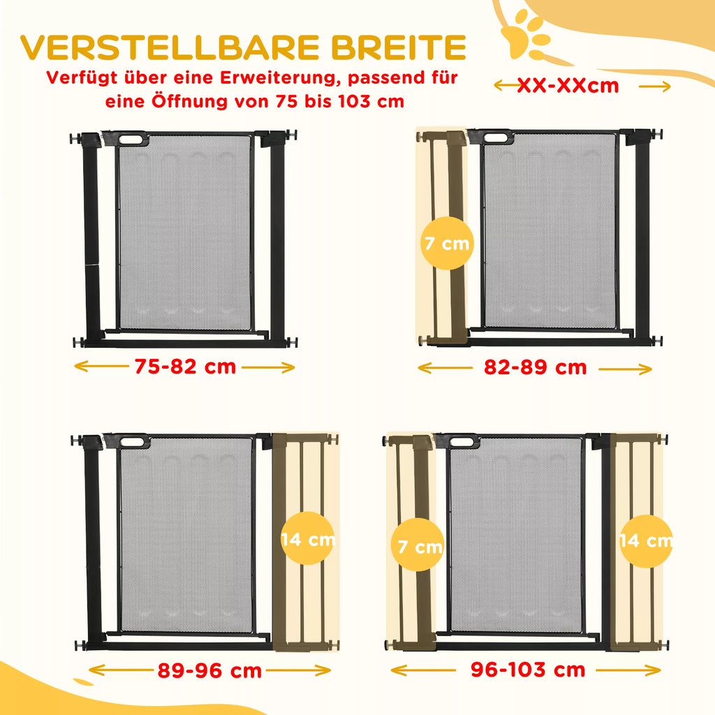 Laiptų apsauginė grotelė, gyvūnų grotelė, šunų apsauginė grotelė, reguliuojama nuo 75 cm iki 103 cm, juoda