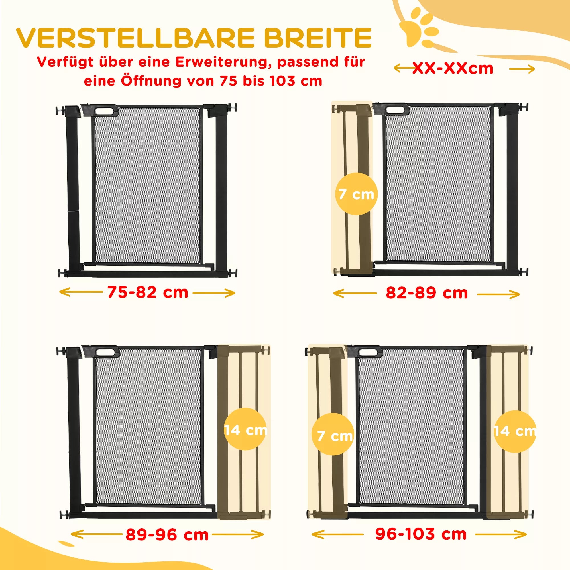 Laiptų apsauginė grotelė, gyvūnų grotelė, šunų apsauginė grotelė, reguliuojama nuo 75 cm iki 103 cm, juoda