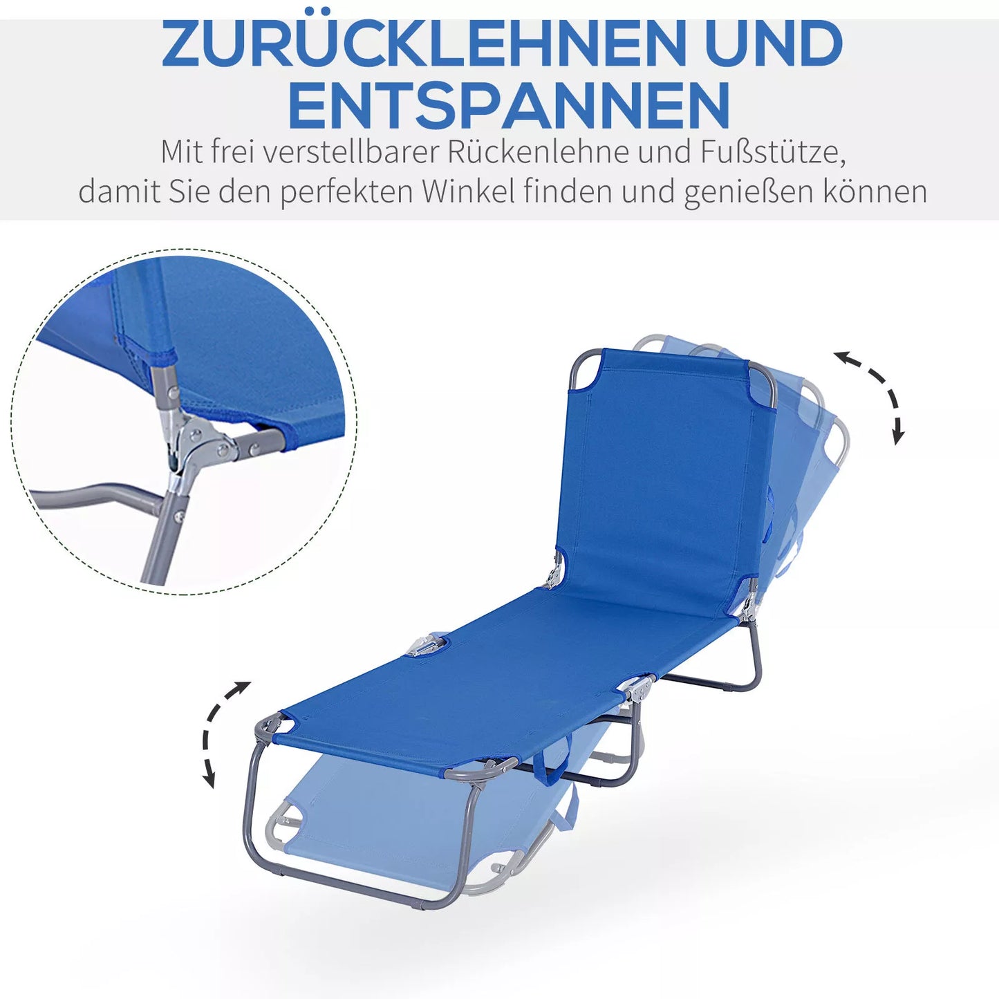 Sulankstomas gultas, reguliuojamas atlošas, nerūdijantis metalinis rėmas, 187 x 55 x 24, mėlynas