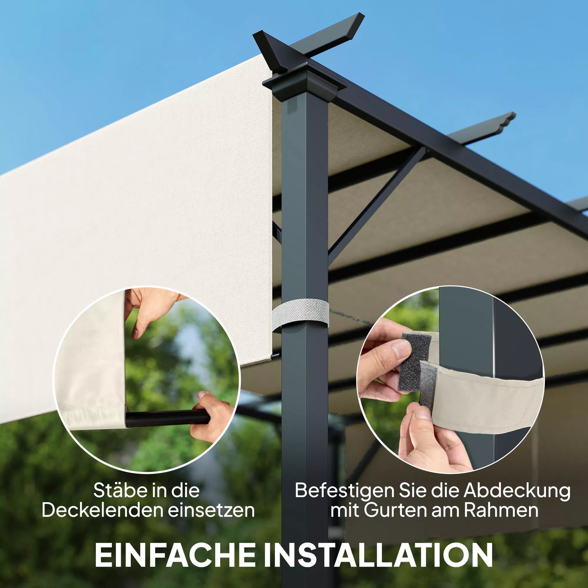 Pergolos stogas, keičiamas su UV apsauga, poliesteris, 3x3 m, kreminis