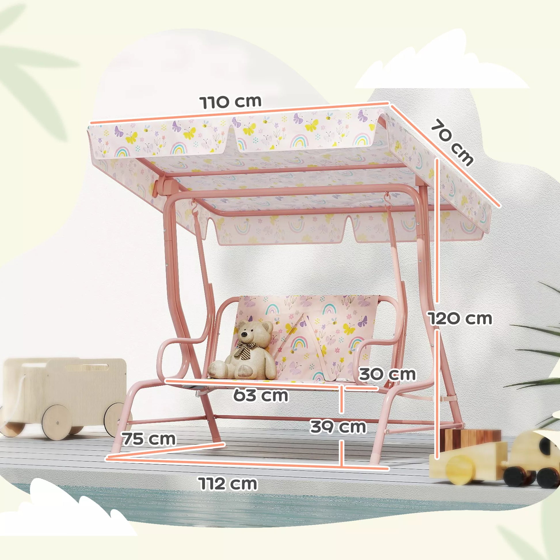 Holivudo sūpynės vaikams, plieninis rėmas, 2 vietos, 60 kg apkrova, rožinės spalvos