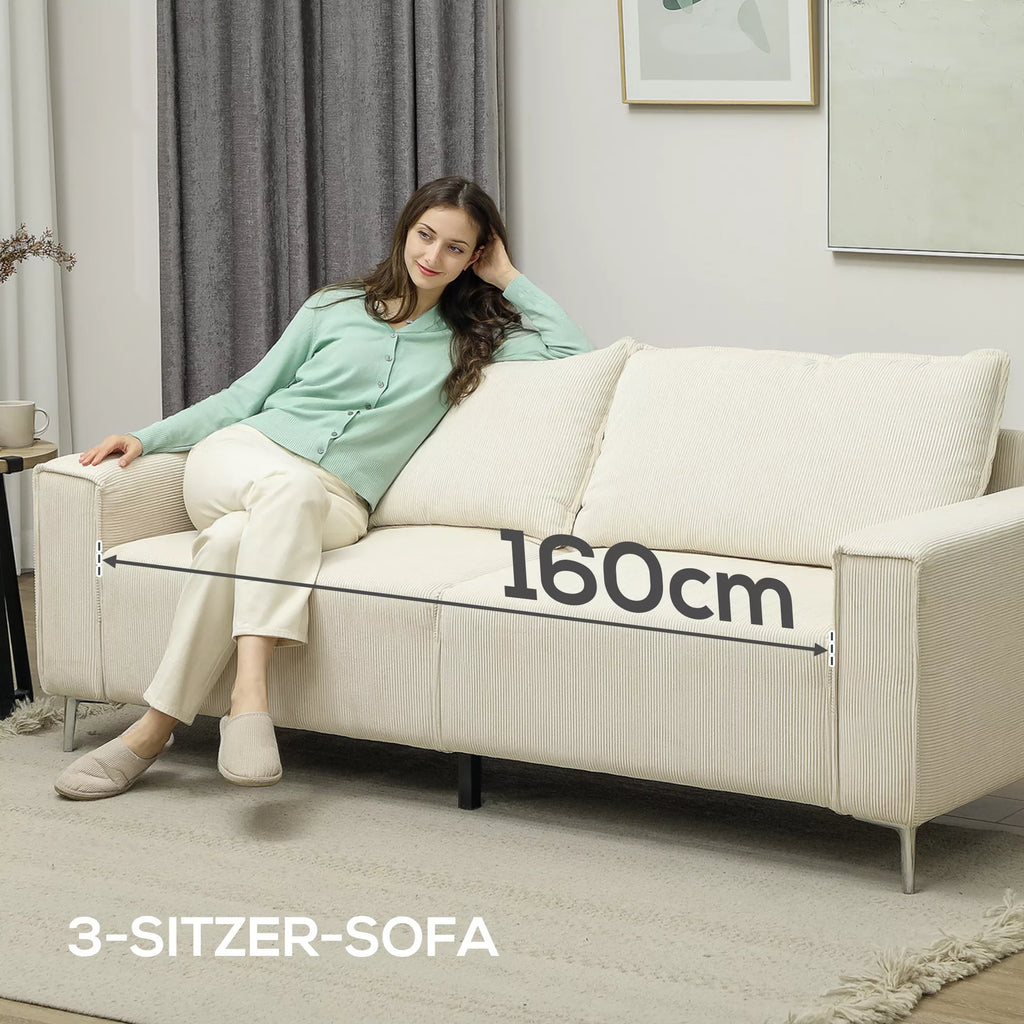 Modernus 3-vietis sofos, minkšta sofa su atlošimo pagalvėlėmis, minkšta sofa, skirta svetainei, miegamajam, namų biurui, kreminės baltos spalvos.