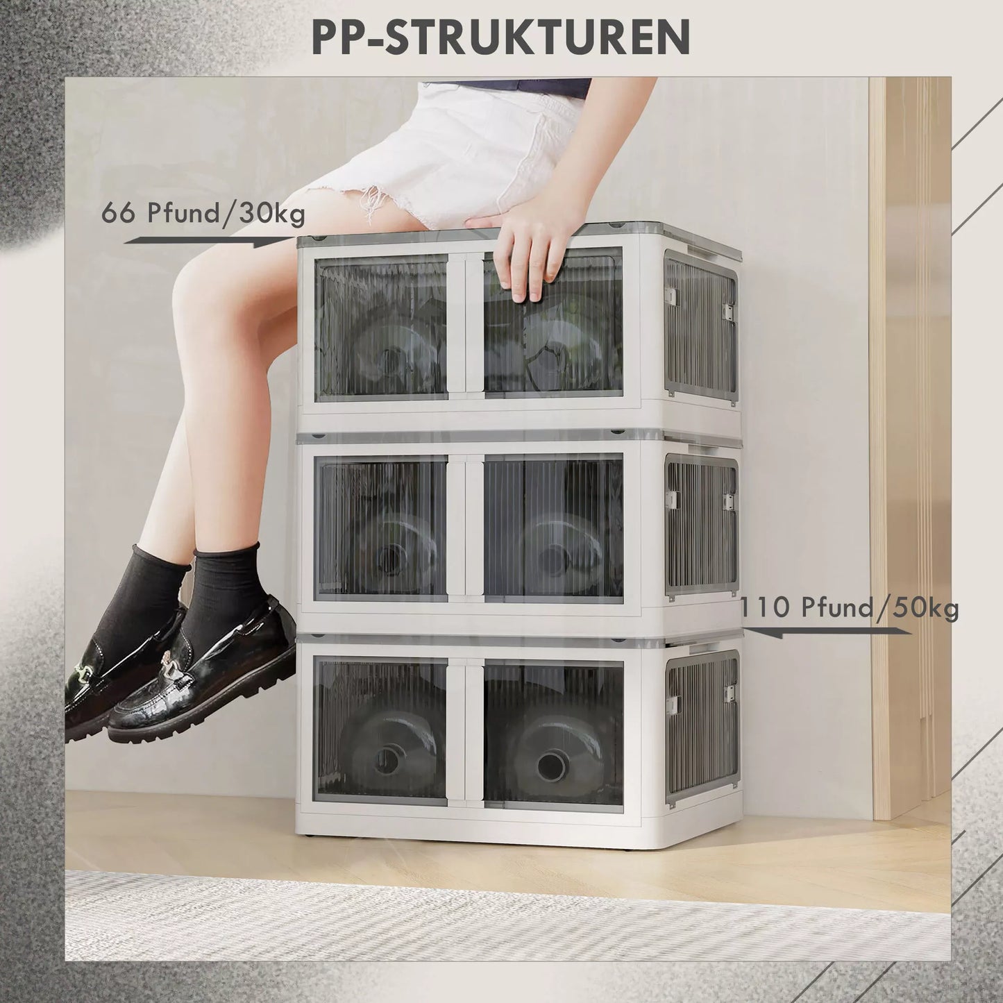 Laikymo dėžė, laikymo krepšys. Sulankstomas, su apsauga nuo dulkių, 67 x 47 x 38 cm, balta + pilka