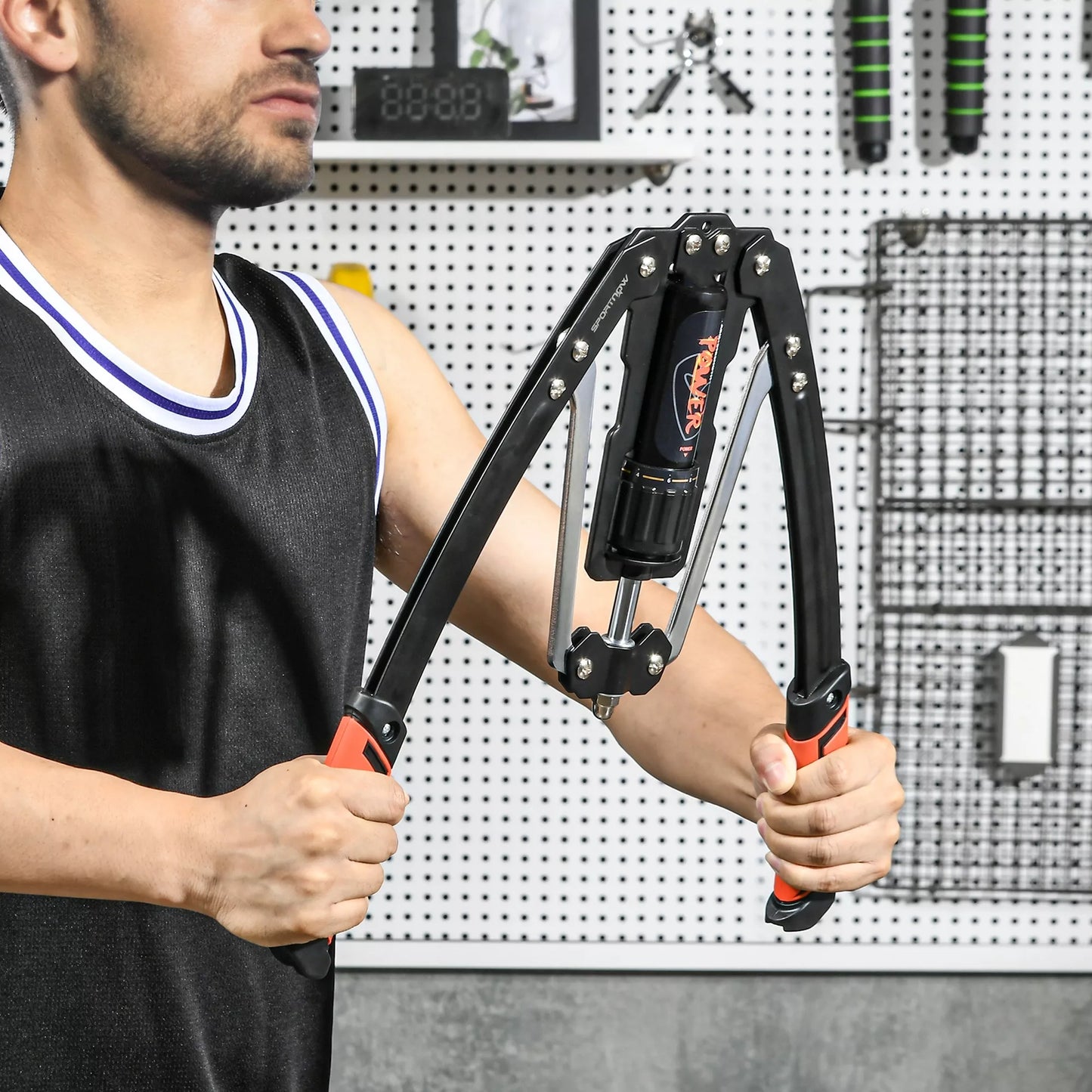 „Power Twister“ 10-200 kg Rankų stiprintuvas, reguliuojamas hidraulinis rankų treniruoklis, 43 x 16 x 5 cm, juodas + raudonas