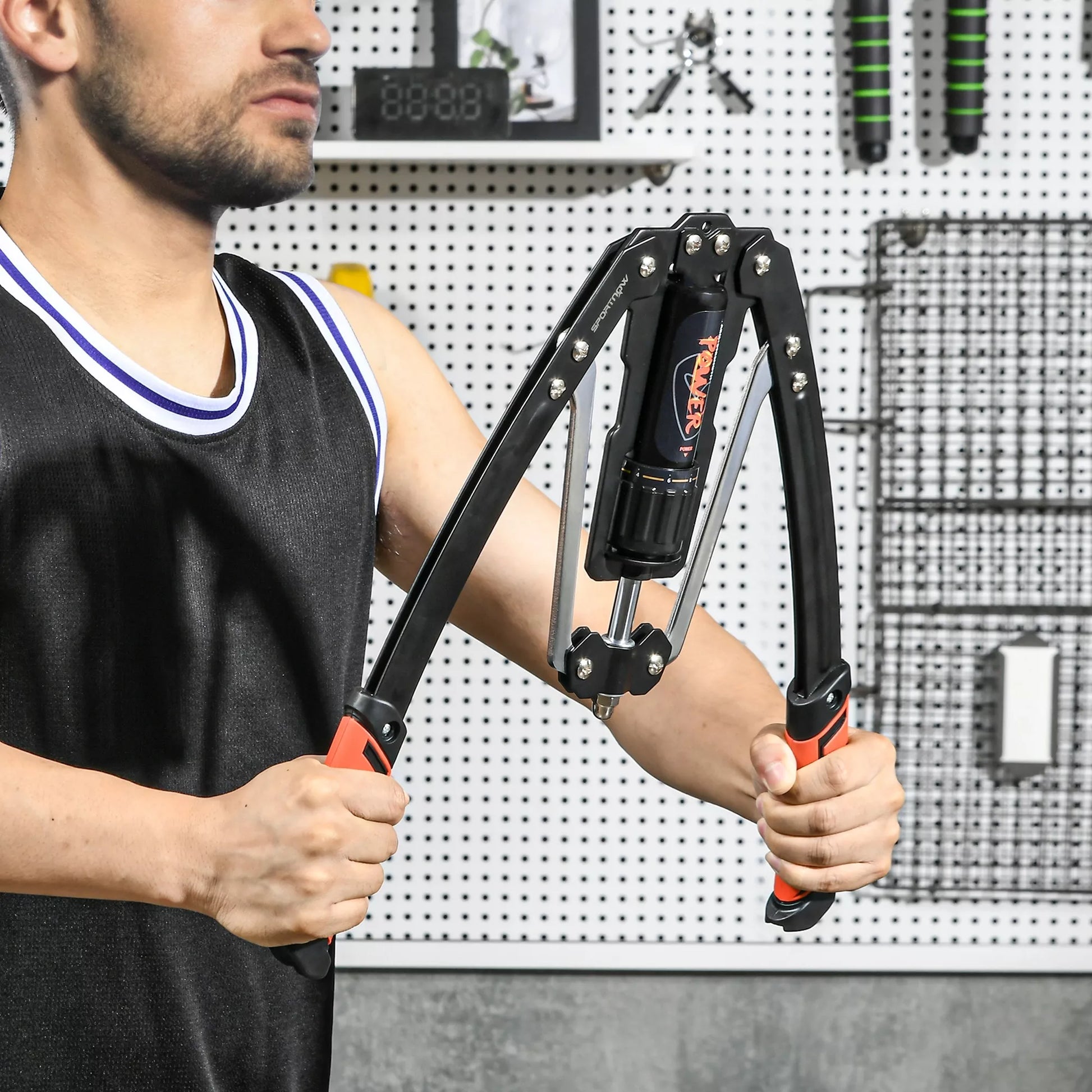 „Power Twister“ 10-200 kg Rankų stiprintuvas, reguliuojamas hidraulinis rankų treniruoklis, 43 x 16 x 5 cm, juodas + raudonas