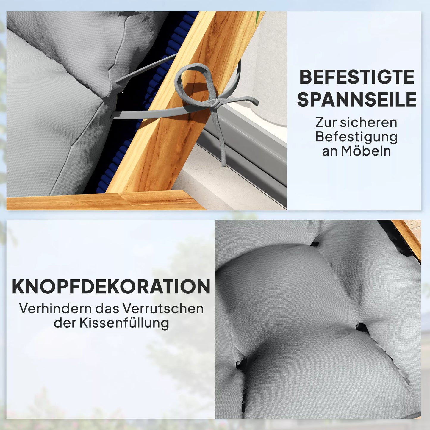 Sėdynės pagalvėlė, storo paminkštinimo sėdimiems baldams, su atlošu, skirta supamiems krėslams, vidaus ir lauko naudojimui, šviesiai pilka