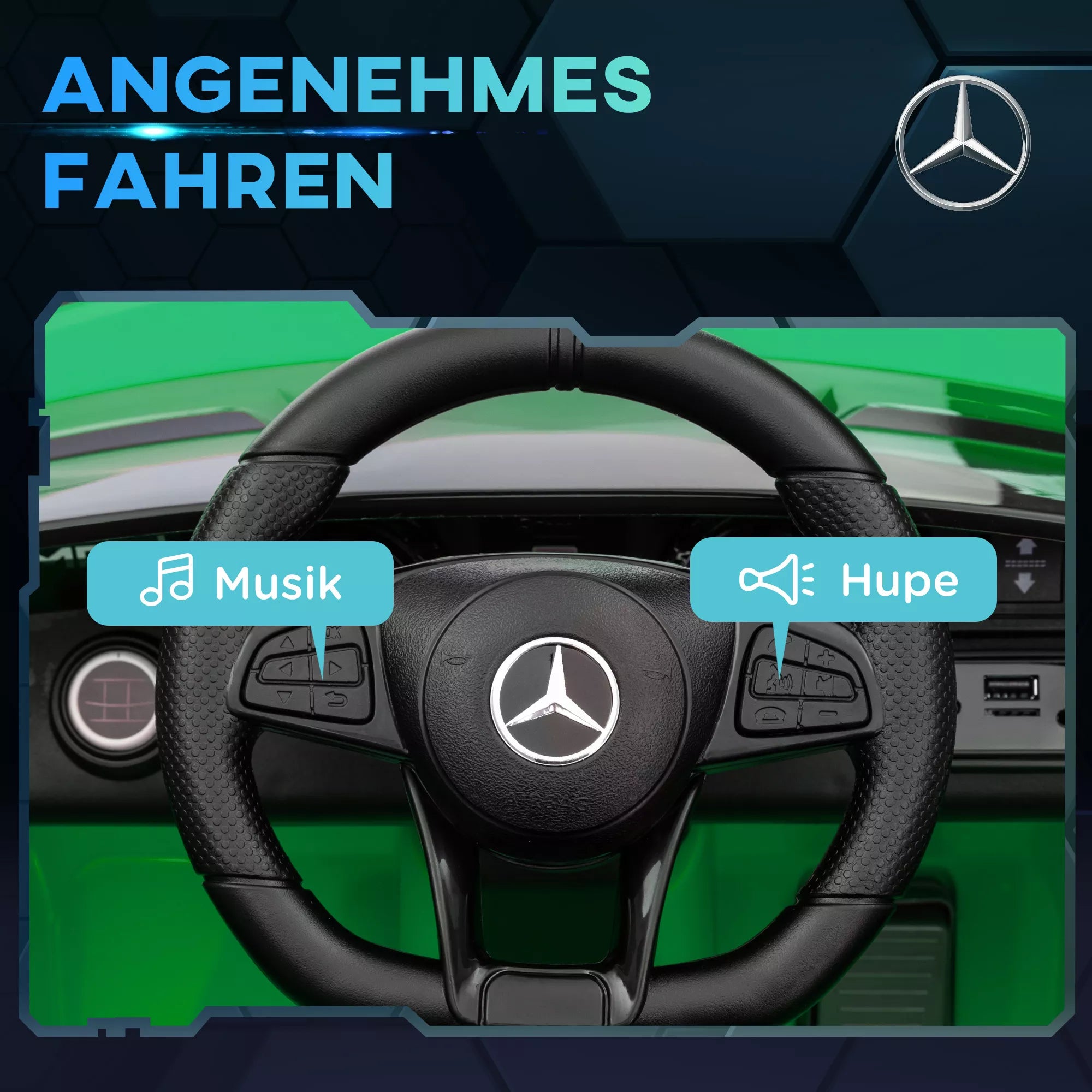 Elektrinis vaikų automobilis, Mercedes, 3–5 km/h, nuotolinis valdymas, šviesa ir muzika, žalias