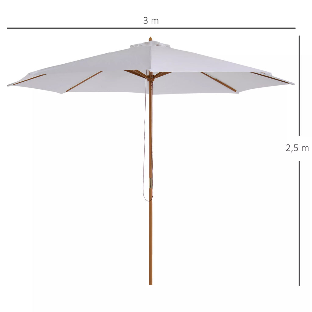 Skėtis nuo saulės Ø 300 cm, skėtis nuo saulės su UV apsauga, medinis balkono skėtis, tvirtas paplūdimio skėtis, turgaus skėtis, apsauga nuo saulės paplūdimyje, terasoje, sode, baltas
