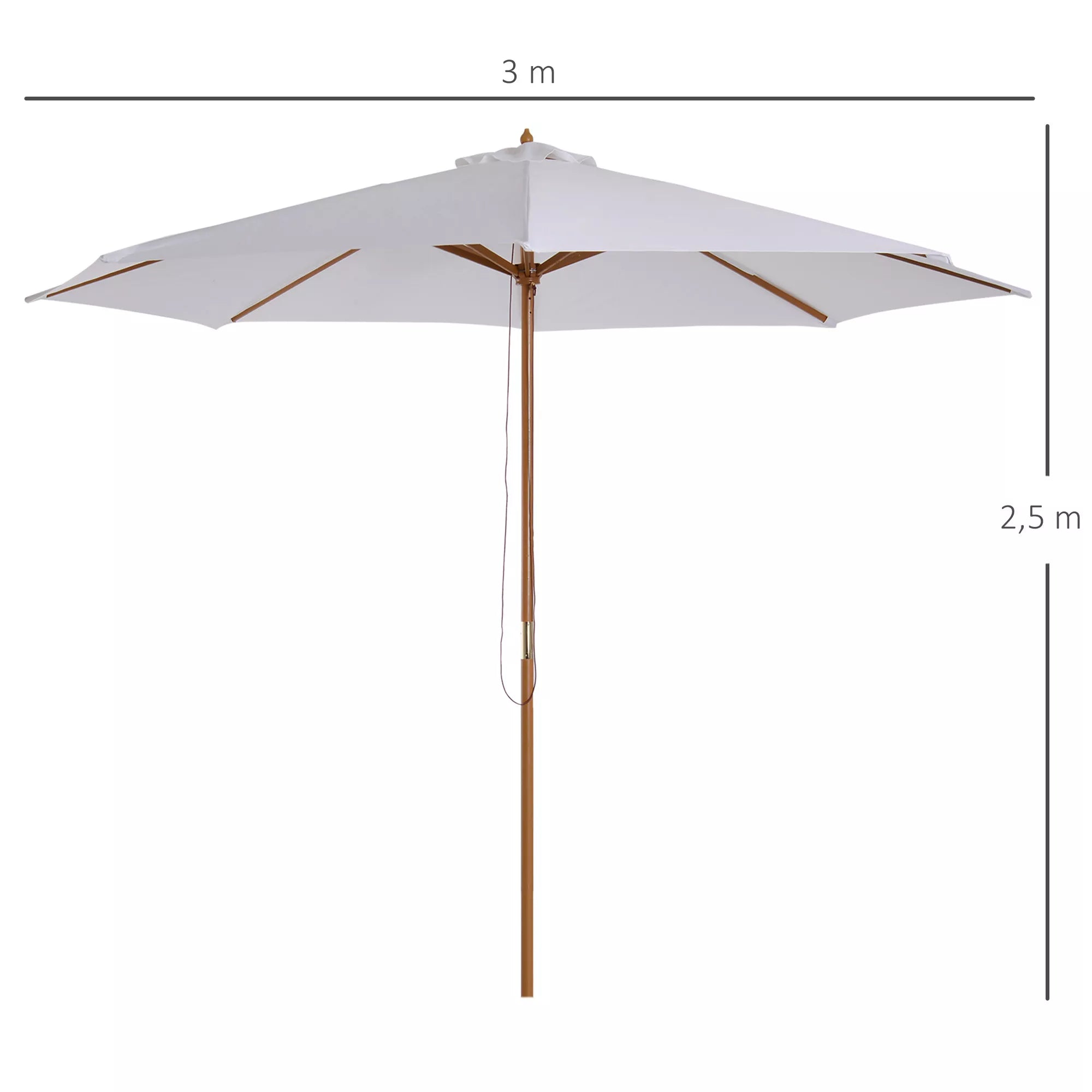 Skėtis nuo saulės Ø 300 cm, skėtis nuo saulės su UV apsauga, medinis balkono skėtis, tvirtas paplūdimio skėtis, turgaus skėtis, apsauga nuo saulės paplūdimyje, terasoje, sode, baltas