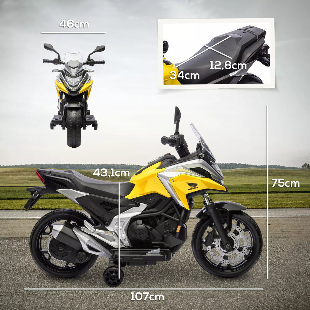 Vaikiškas elektrinis motociklas Honda, 3-6 metų vaikams, geltonas 3 km/h
