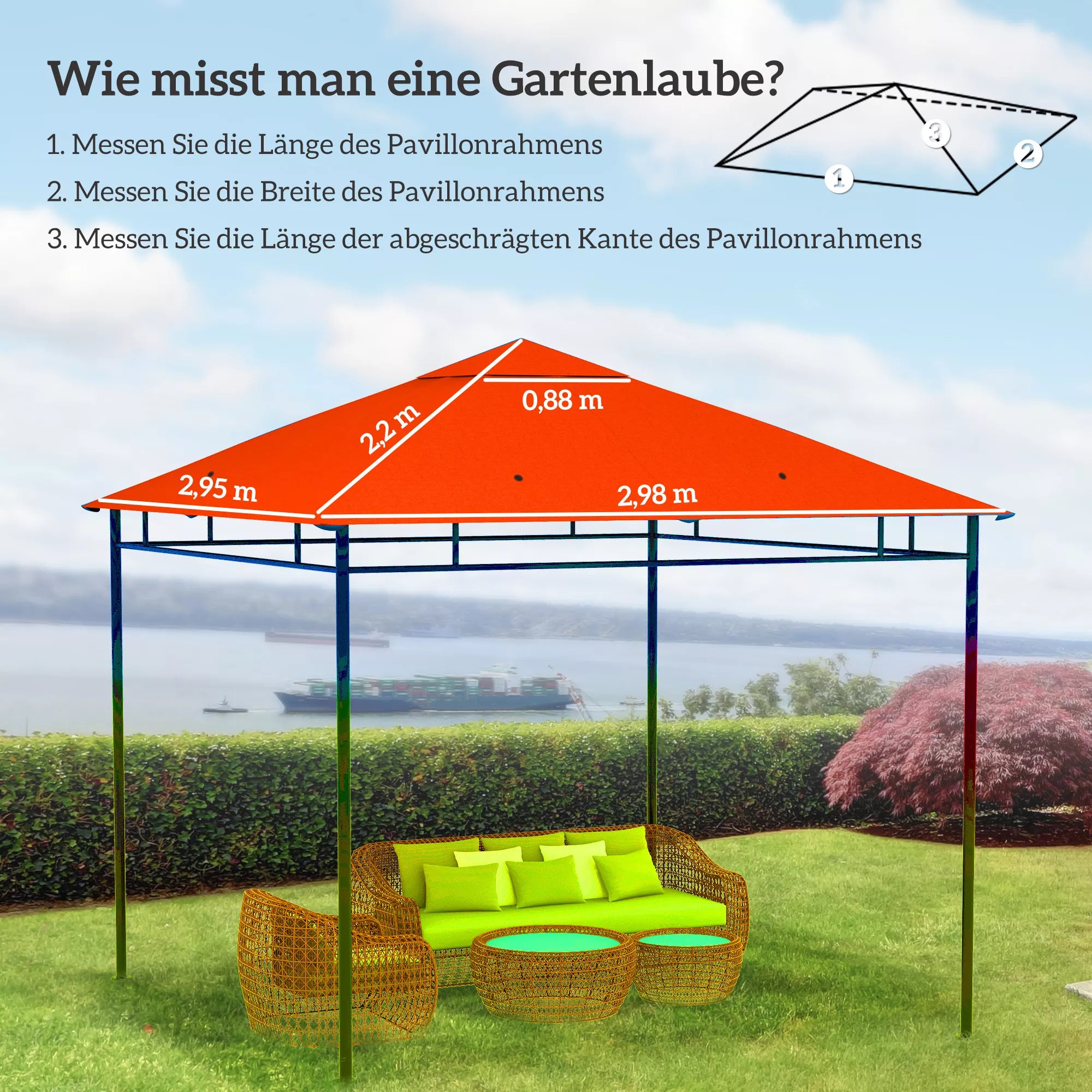 Atsarginis stogas sodo pavėsinei, poliesteris, 2,98 x 2,95 m, oranžinis