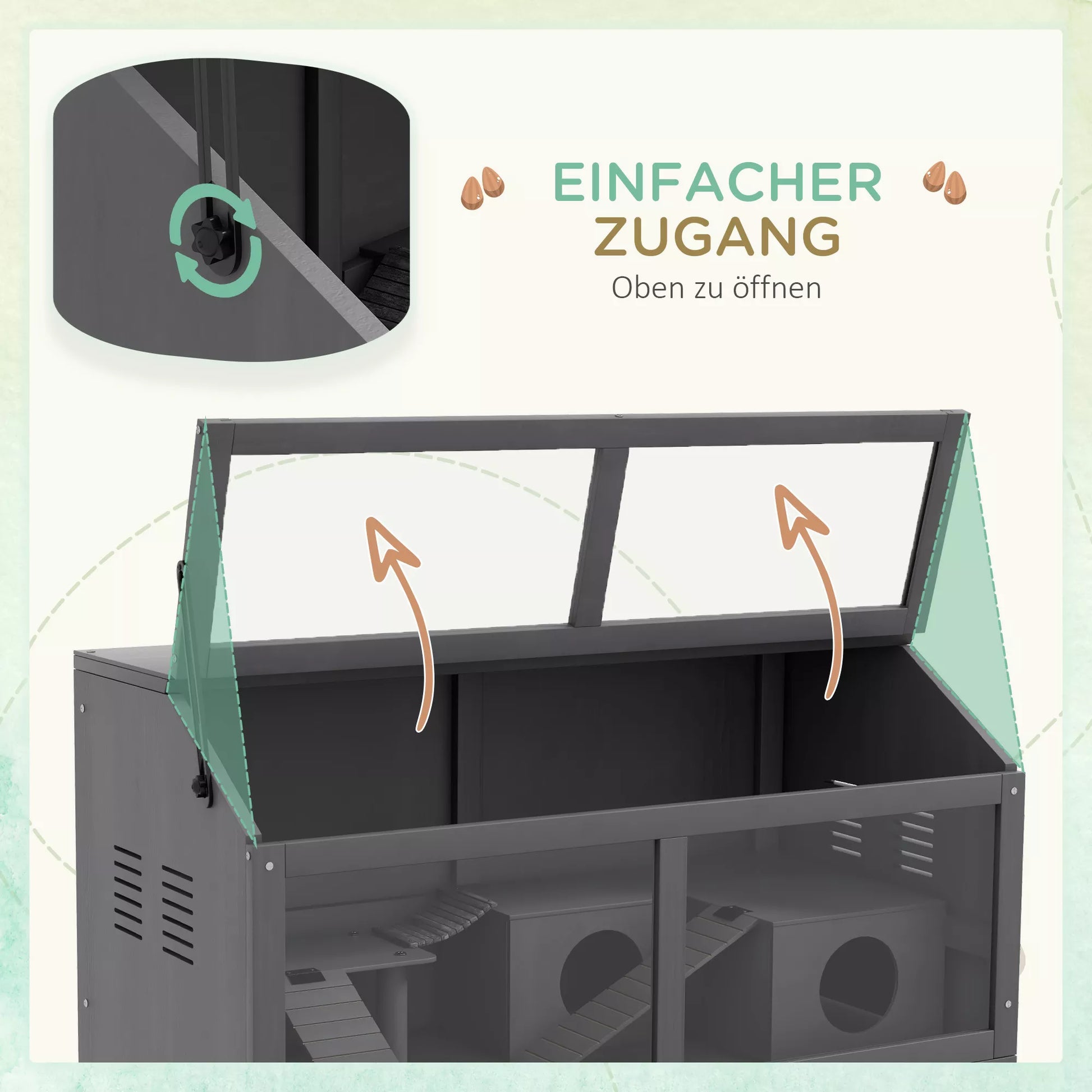 Hamsterių narvas, medinis smulkių gyvūnėlių narvas, kabantis tiltelis, laipteliai, namelis, 84 x 45 x 44 cm, smulkiesiems žiurkėnams, pilkos spalvos