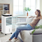 10L 4 in 1 mobilus oro kondicionierius su oro drėkinimu, vandens aušinimu, oro aušintuvu, 8 val. laikmačiu, nuotolinio valdymo pultu, naudojimo plotas 20 m², 60 W, ABS, balta + juoda, 38,2 x 31,6 x 76 cm