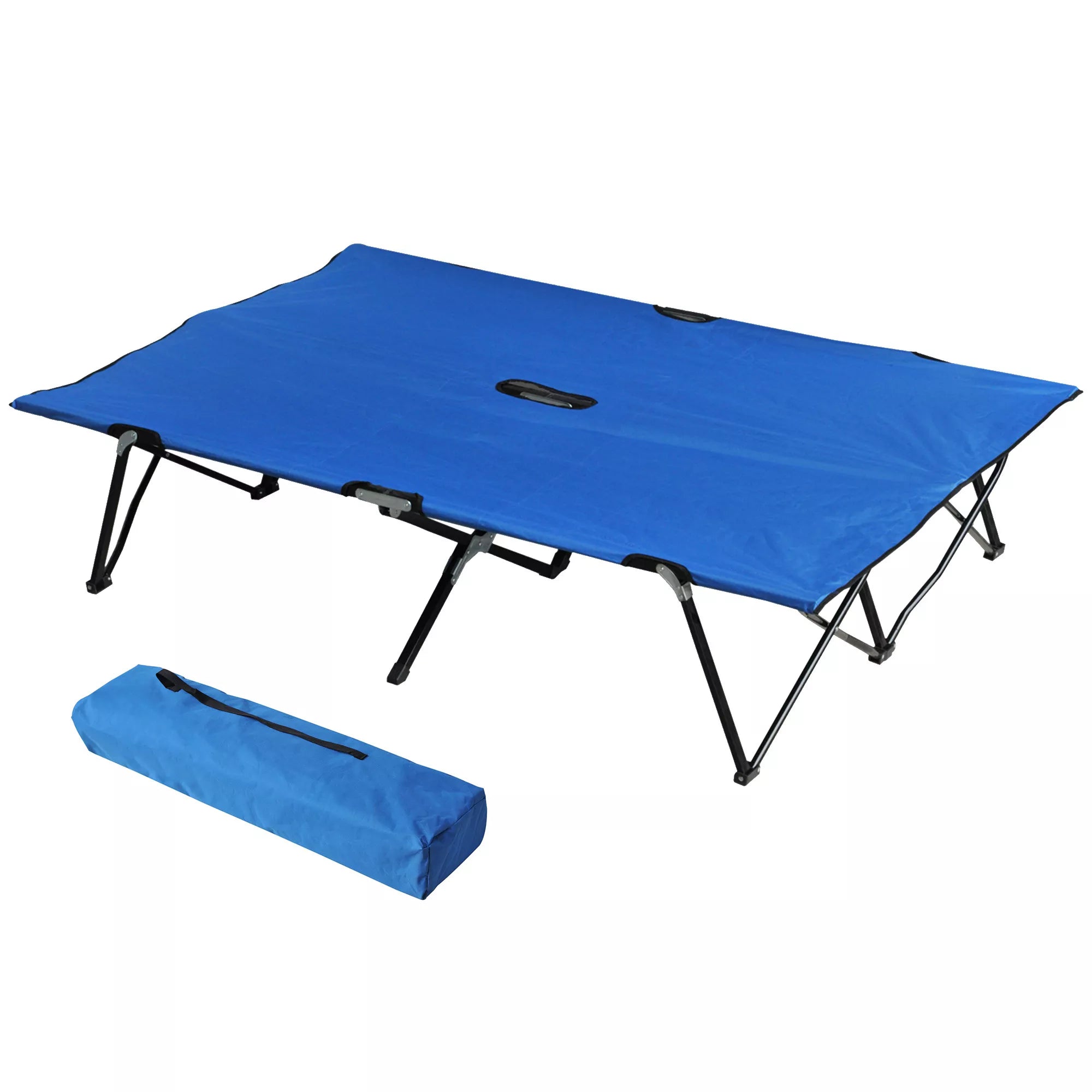 Sulankstoma kempingo lova 2 asmenims Sulankstoma lauko lova su nešimo krepšiu, atlaiko iki 136 kg svorį Plienas Oxford mėlyna + juoda 193 x 125 x 40 cm