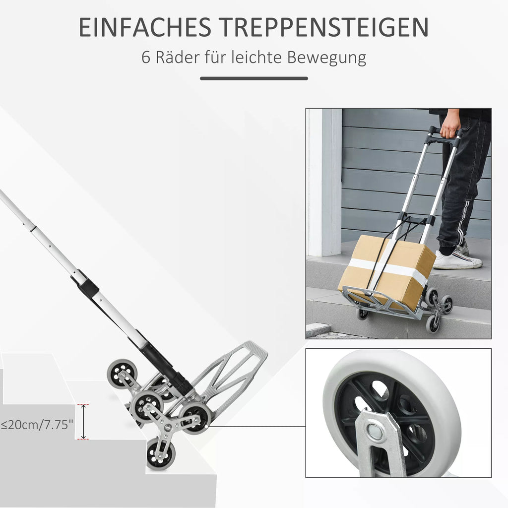 Sulankstomas laiptų vežimėlis su 6 ratais, įsk. tvirtinimo diržą, automatinė sulankstymo funkcija, sidabrinė + juoda