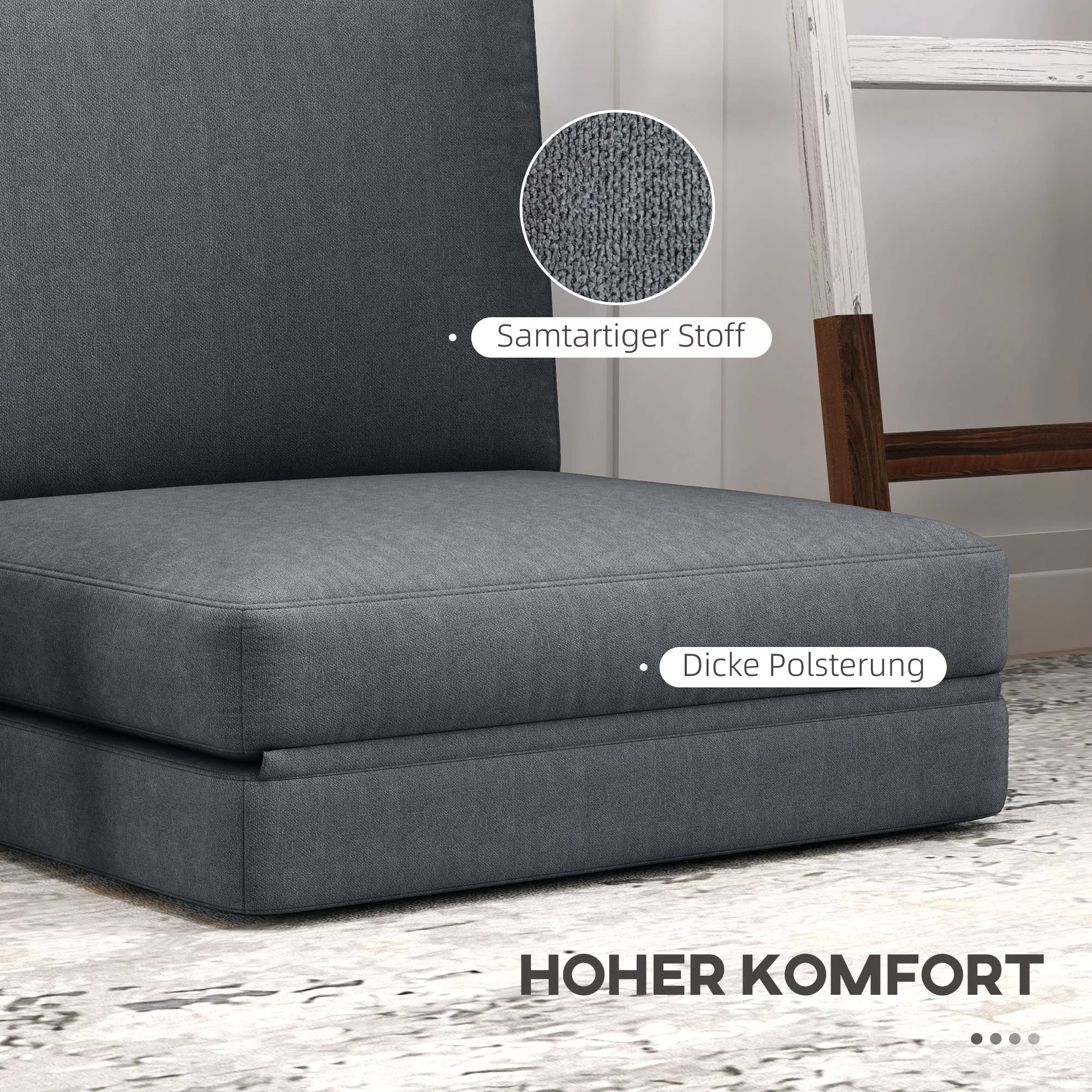 Sofa-lova ant grindų transformuojama, 268 cm, tamsiai pilka