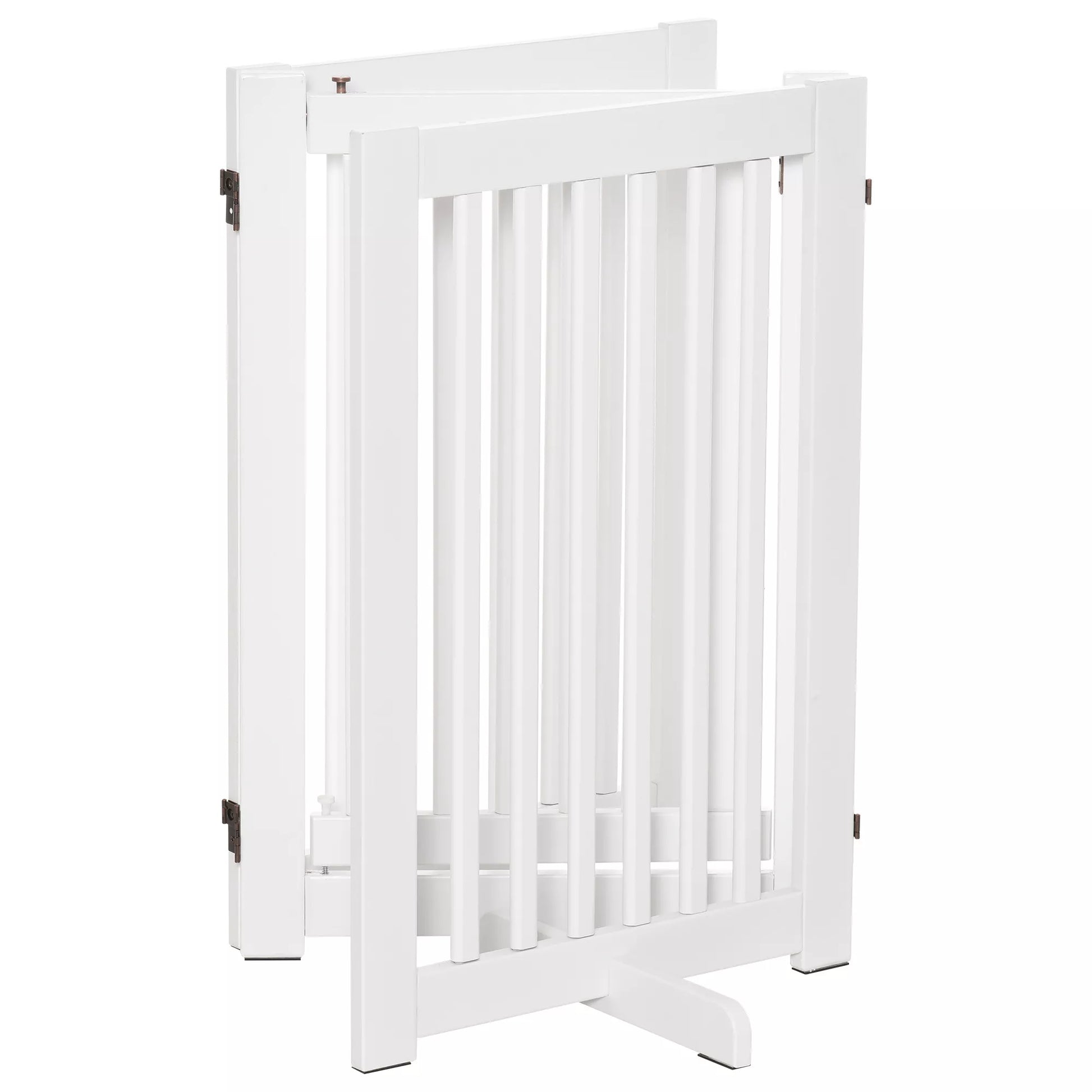 Apsauginė tvorelė šunims Laisvai stovinti reguliuojama apsauginė tvorelė su kojelėmis 155 x 76 cm Medinė šunų tvorelė Sulankstoma apsauginė tvorelė laiptams, durims, virtuvei, koridoriui, 3 panelės, balta