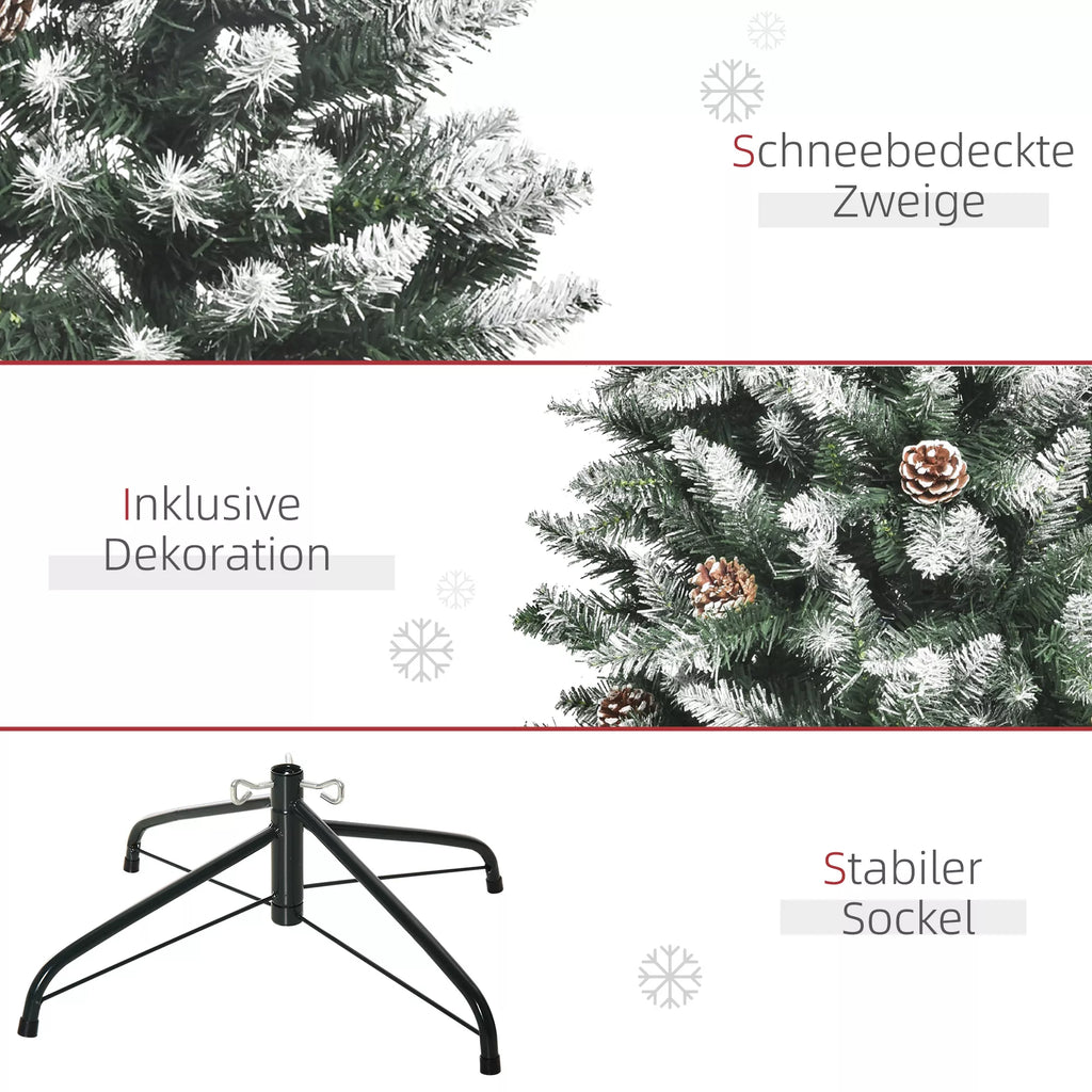 Dirbtinė Kalėdų eglė, 630 šakų, 37 kankorėžiai, snieguotos viršūnės, atspari ugniai, 150 cm