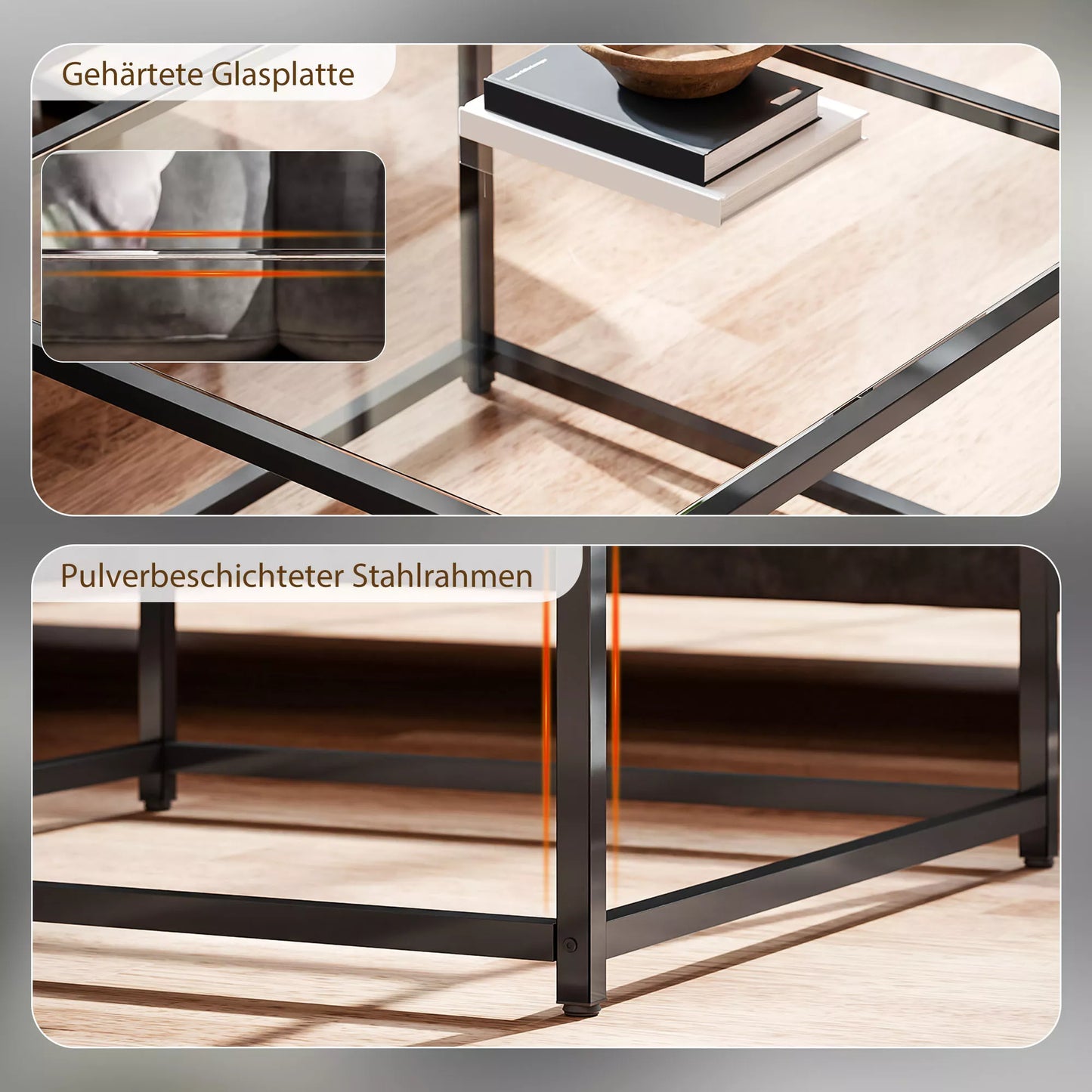 Kvadratinis kampinis staliukas, naktinis staliukas su grūdinto stiklo stalviršiu, kavos staliukas su plieninėmis kojomis 68 x 68 x 39 cm juodas