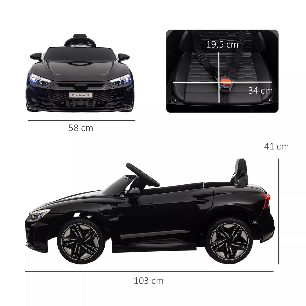 Vaikiškas automobilis, elektrinis automobilis, „Audi“ licencijuotas, su saugos diržu, nuotolinio valdymo pultu, apšvietimu, juodos spalvos, 103 x 58 x 41 cm