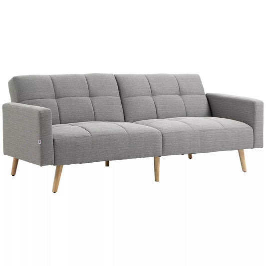 2 in 1 miegamasis sofos 205 x 88 cm Sofa su lovos funkcija, sofa su sėdimojo pagalvėle, lino išvaizda Pilka