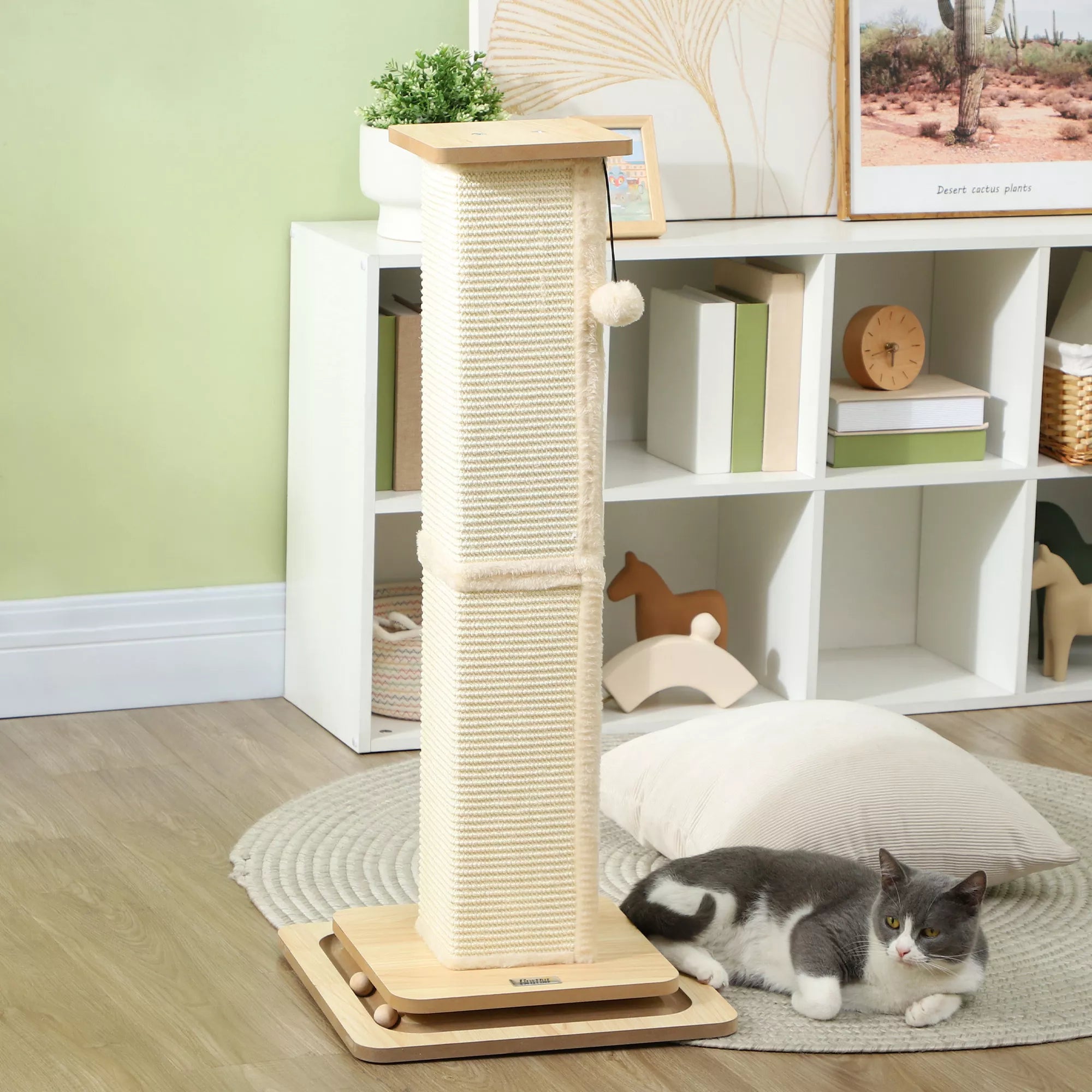 Katės draskyklė su žaidimų trasa 87 cm ąžuolo spalvos