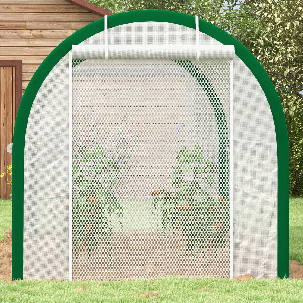 Tunelinis šiltnamis, šiltnamis, užtrauktukinės durys, tinkliniai langai, metalinis rėmas, 3,5 x 2 x 2 m, baltas
