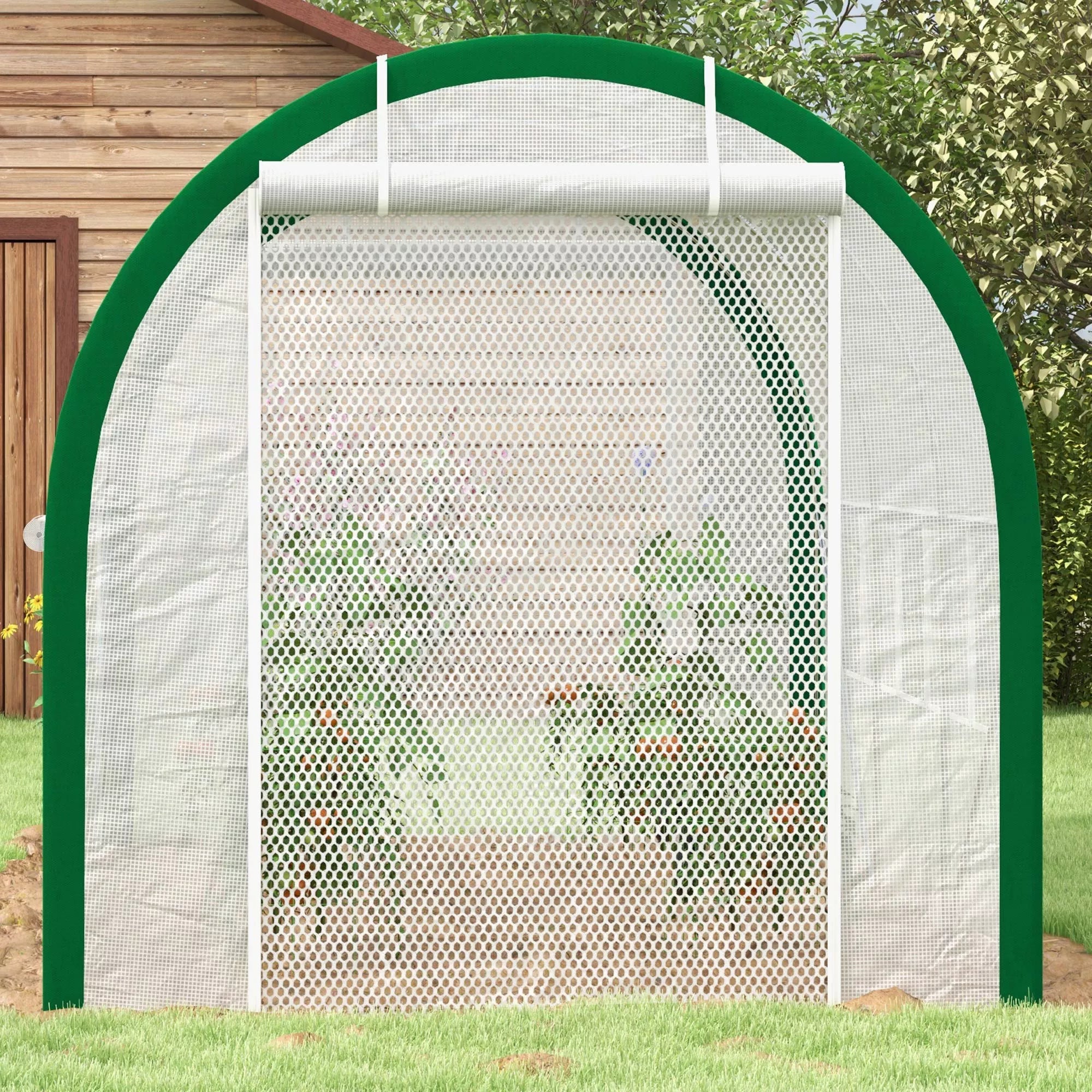 Tunelinis šiltnamis, šiltnamis, užtrauktukinės durys, tinkliniai langai, metalinis rėmas, 3,5 x 2 x 2 m, baltas