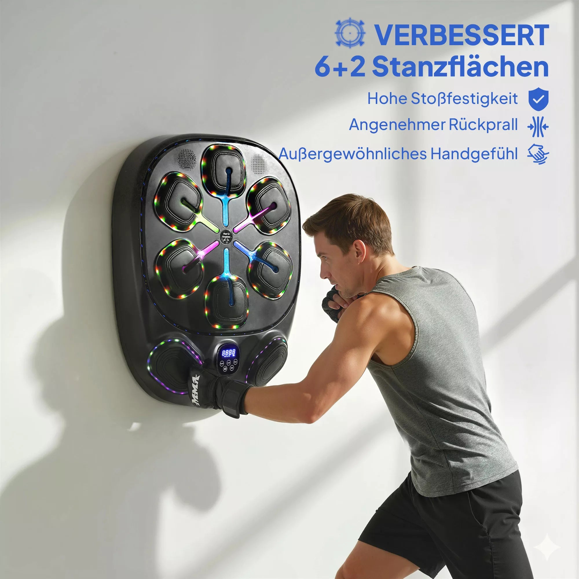 Music Boxing Machine, elektroninė LED bokso mašina su dvigubomis smūgių zonomis, „Bluetooth“ pirštinėmis ir 9 greičiais