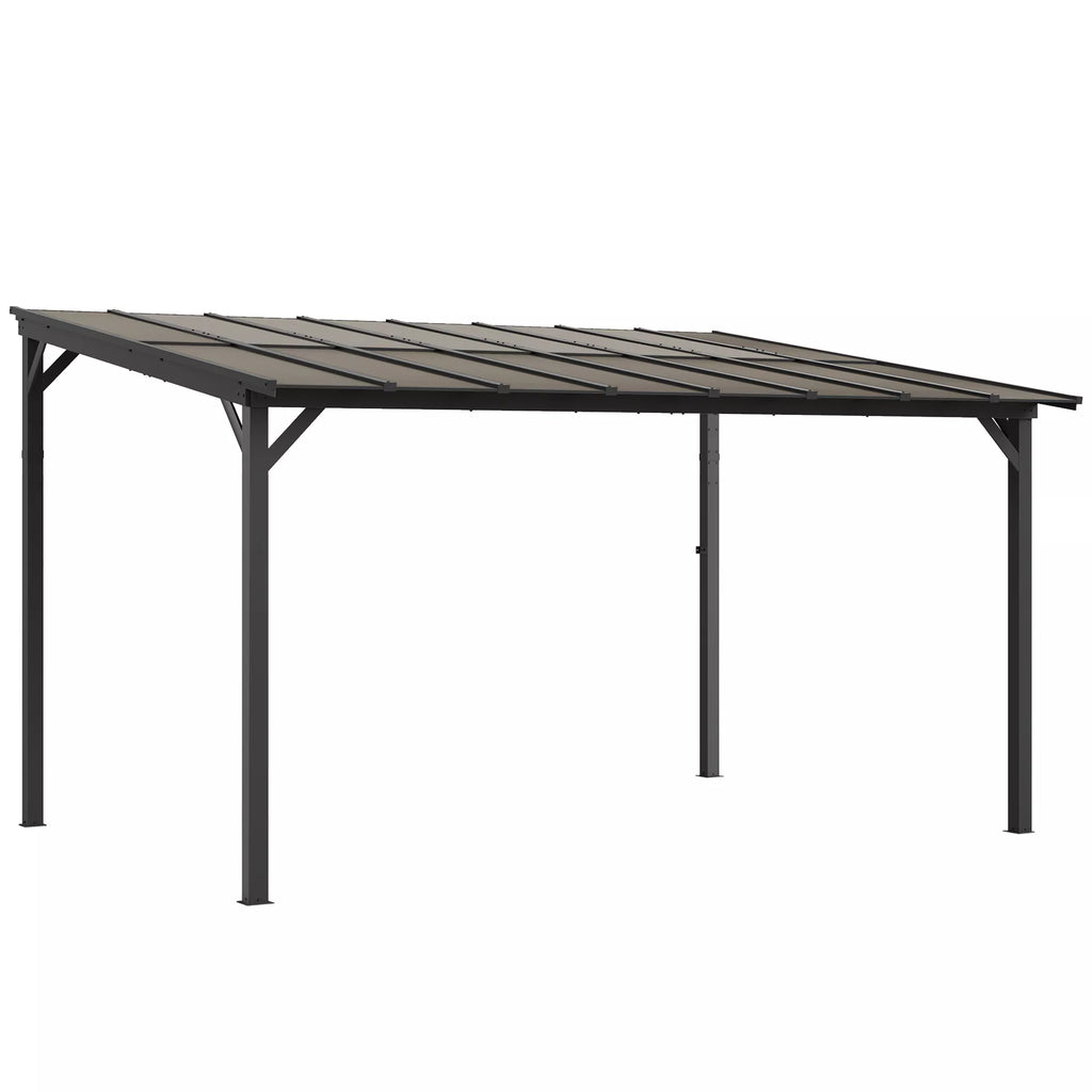 Terasos pergola prie sienos su polikarbonato stogu, aliuminio konstrukcija, 428 x 294 x 258 cm, tamsiai pilka