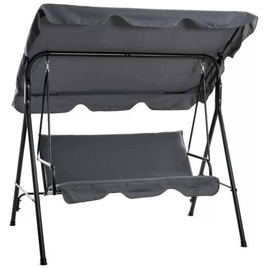 Holivudo sūpynės, sodo sūpynės, 3 vietų sūpynės su stogu, plienas, 172 x 110 x 153 cm, pilkos spalvos