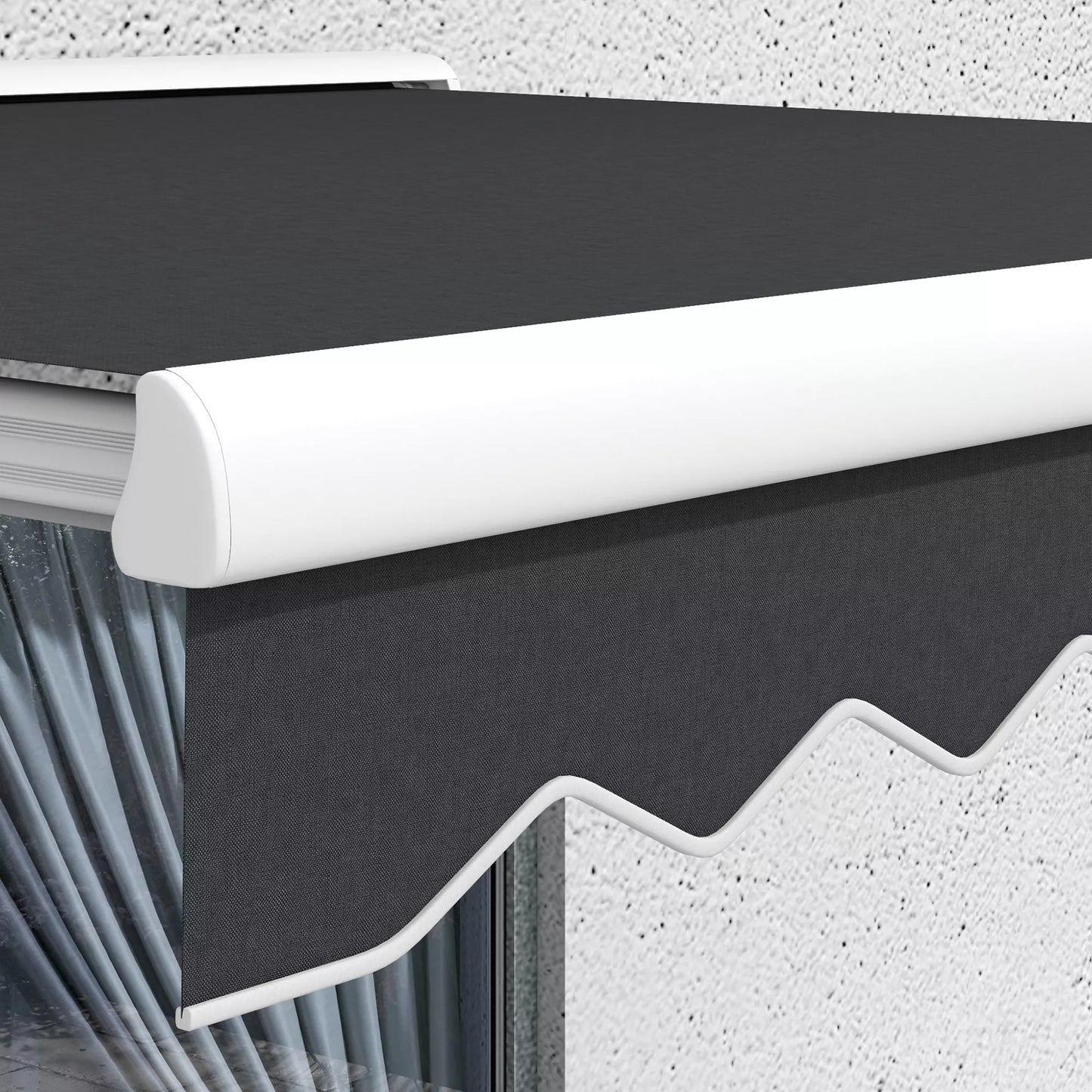 Markizė, elektrinė/rankinė ištraukiama, pusiau kasetinė, su nuotolinio valdymo pulteliu, aliuminio rėmas, 2,5 x 2 m, pilka