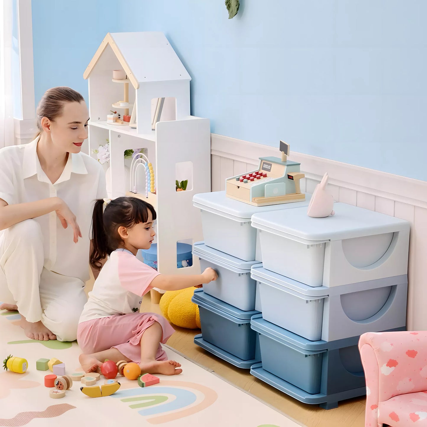 Vaikiška laikymo dėžė, 3 stalčiai, Mėlyna