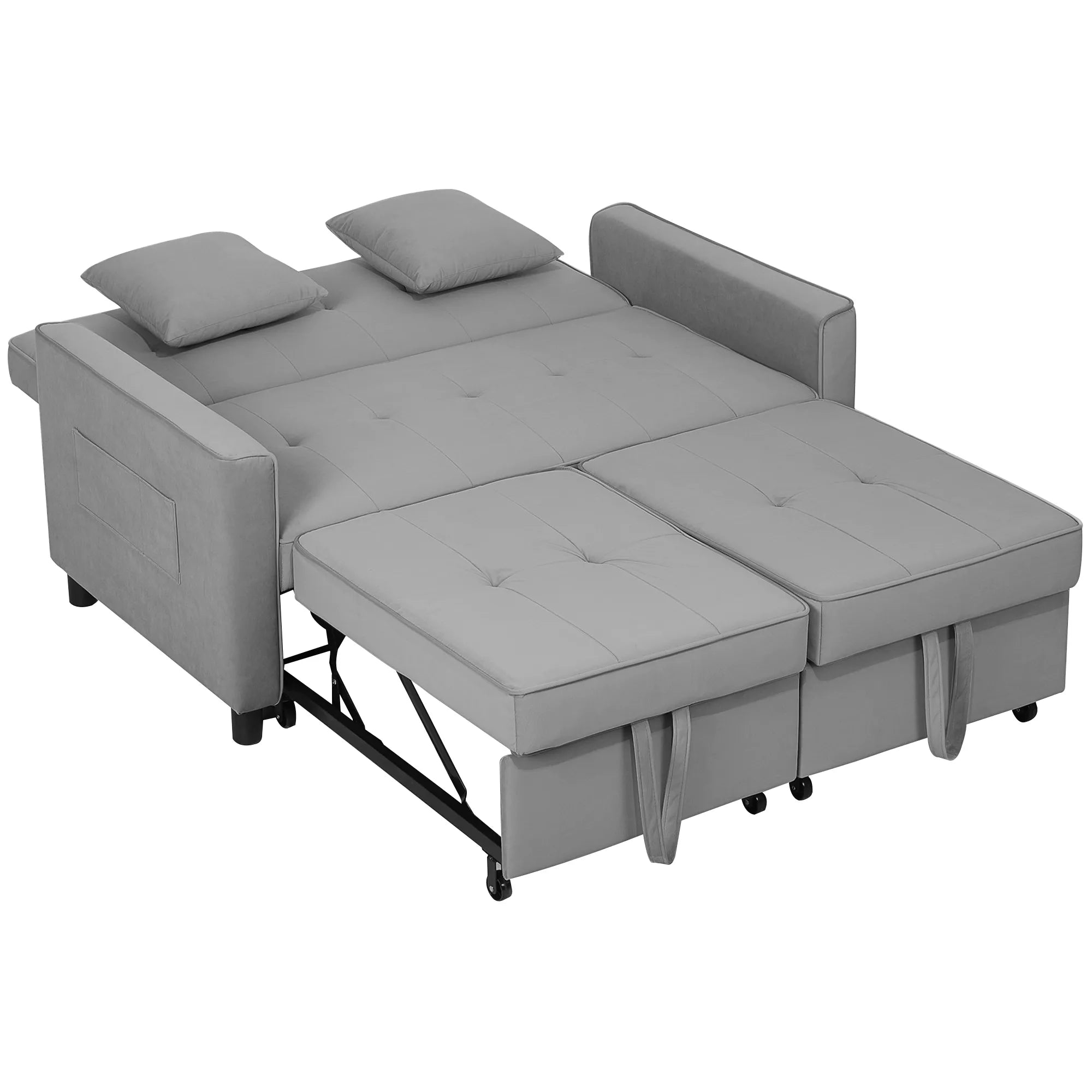 4in1 Sofa, reguliuojama sofa, sofa-lova, su pagalvėmis, audinio apmušalas, skirta svetainei, miegamajam, pilka