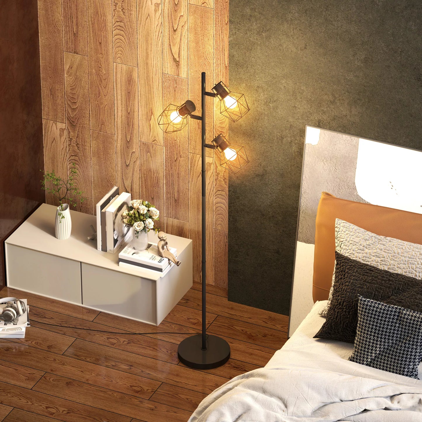 Modernus trijų dalių pastatomas šviestuvas su lanksčiais elementais, E27 (juodas)