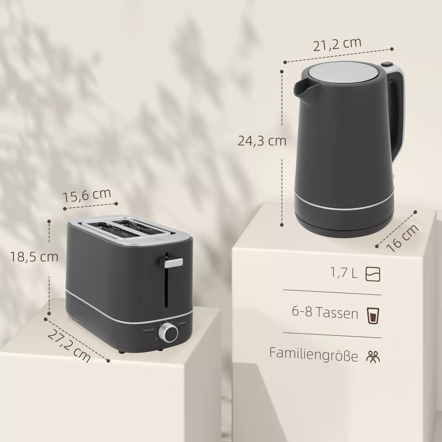 1,7 L virdulio ir skrudintuvo rinkinys su 6 skrudinimo lygiais, pilkos spalvos