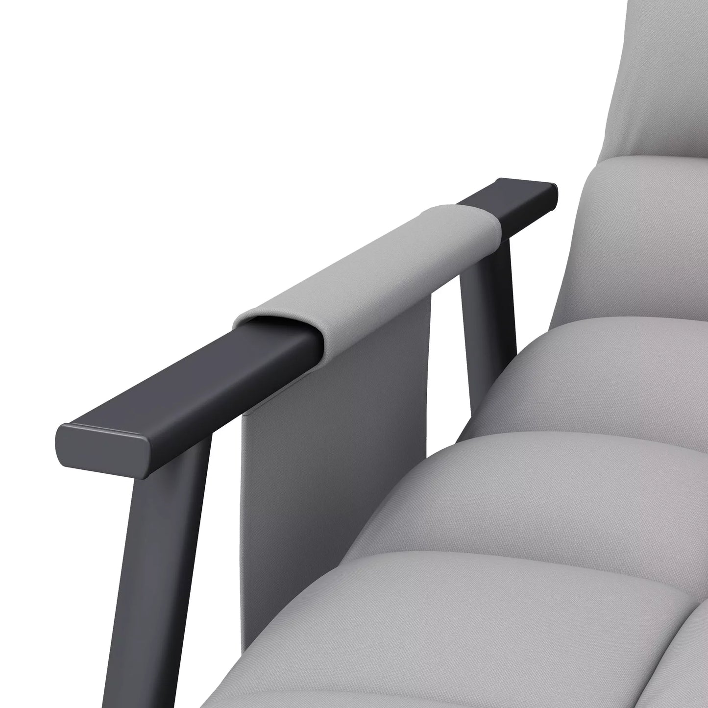 Supamasis krėslas, reguliuojamas atlošas ir kojų atrama, šoninė kišenė, mikropluošto apmušalas, metalinis rėmas, Pilkas