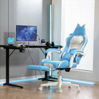 Gaming kėdė su katės ausimis, reguliuojama, su kojų atrama, iki 120 kg, žydra