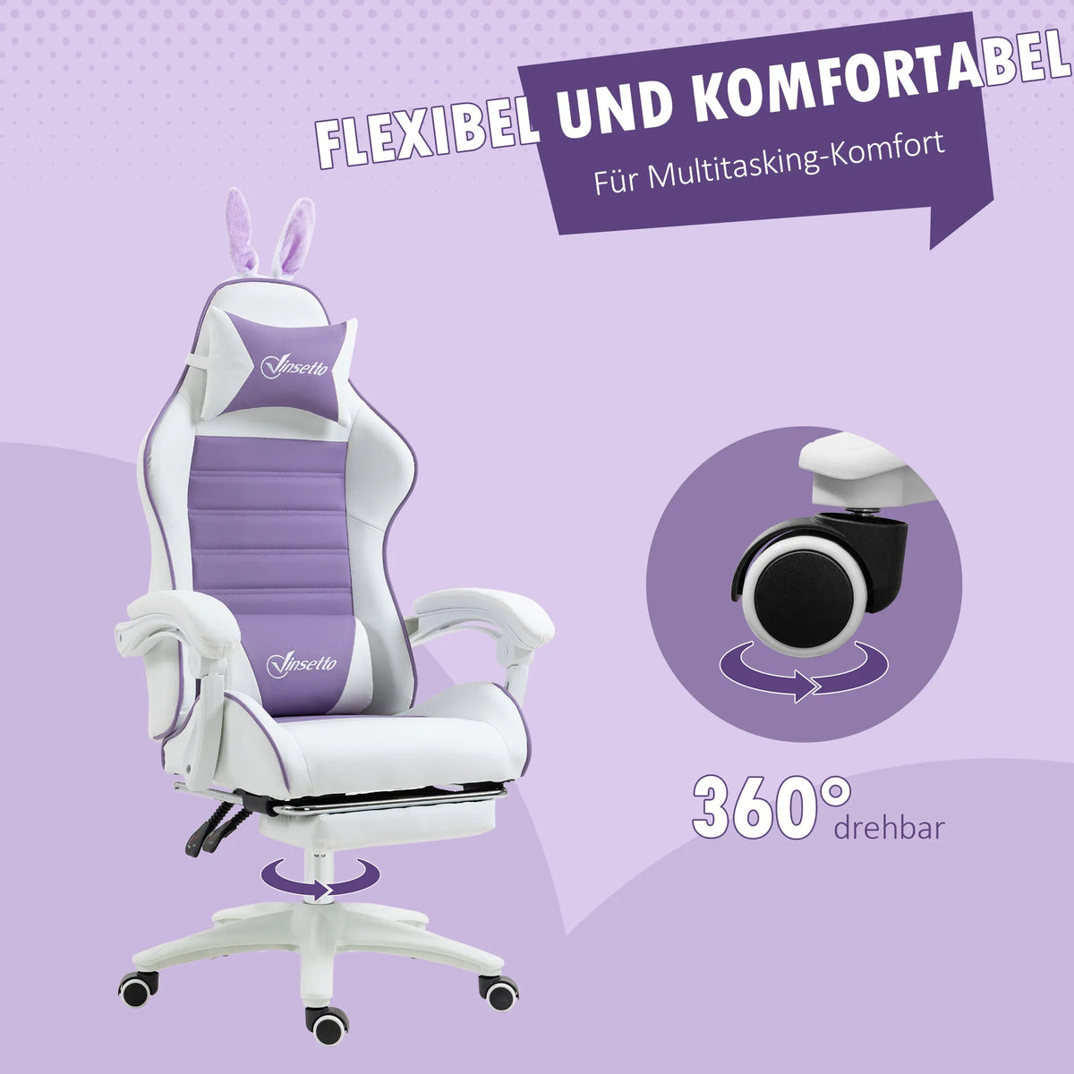 Gaming kėdė su kojų atrama, reguliuojama, iki 120 kg, violetinė