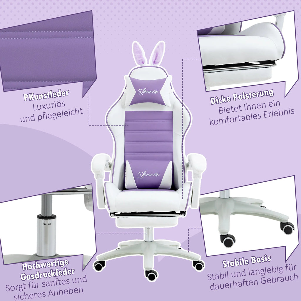 Gaming kėdė su kojų atrama, reguliuojama, iki 120 kg, violetinė