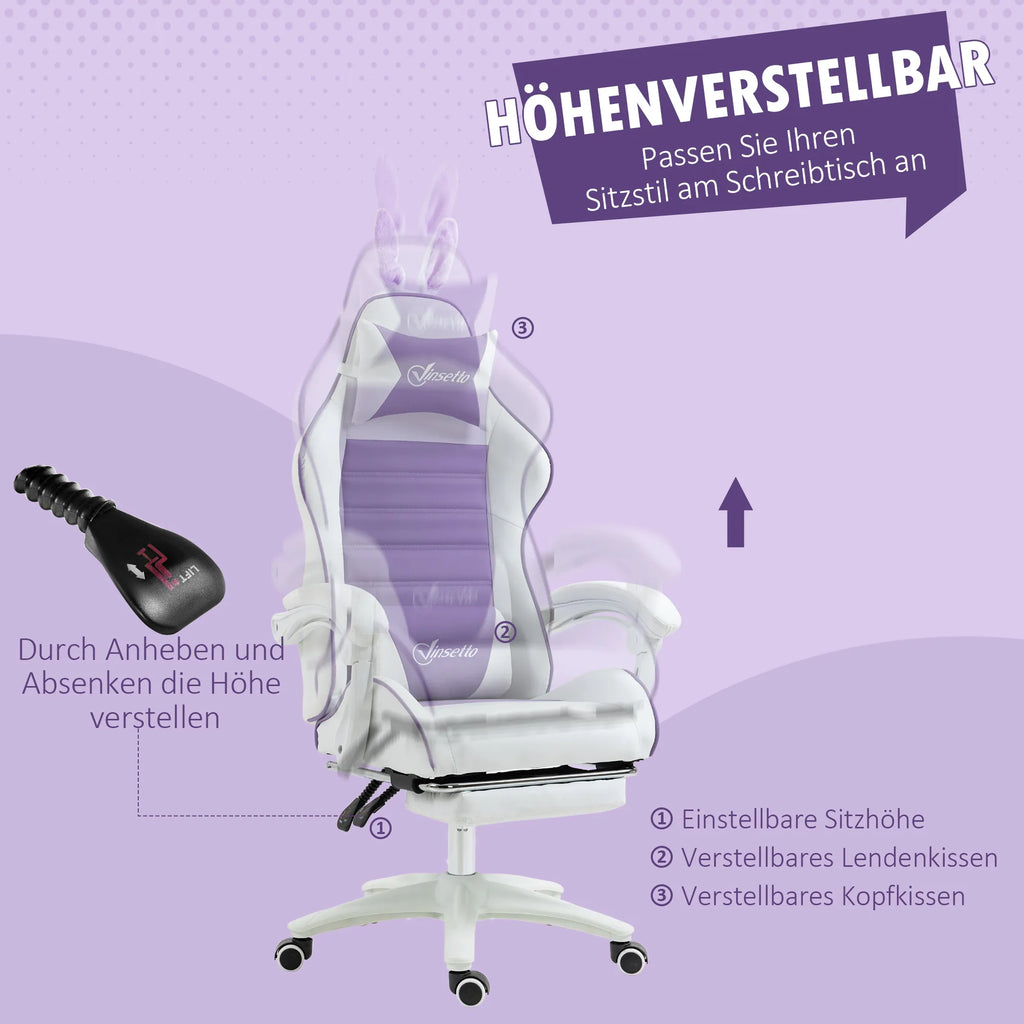 Gaming kėdė su kojų atrama, reguliuojama, iki 120 kg, violetinė