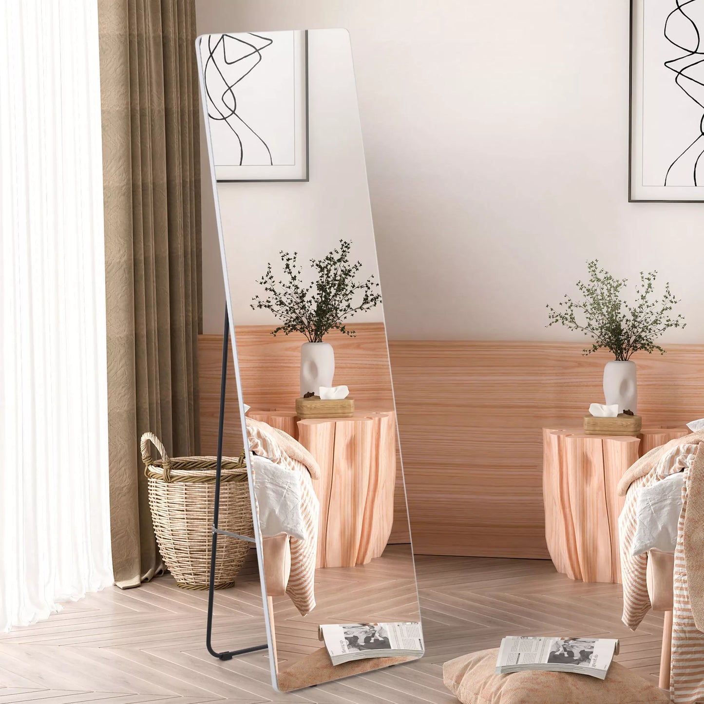 Pastatomas veidrodis, sieninis veidrodis, viso kūno veidrodis, aliuminis, 45 cm x 37 cm x 158,5 cm, sidabrinis