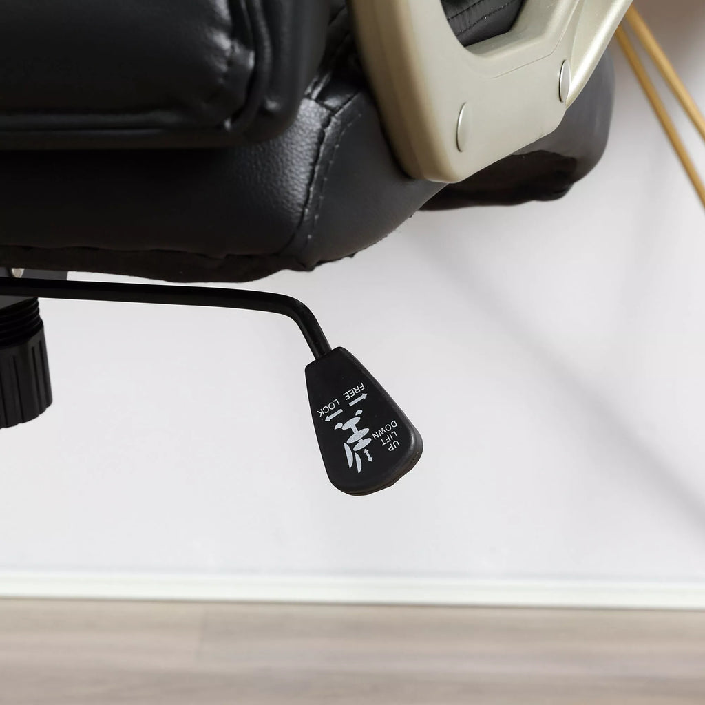 Biuro kėdė, vadovo kėdė su svyravimo funkcija, ergonomiška sukama kėdė, sportinio dizaino, su aukšta atlošo atrama, juoda, dirbtinė oda, metalas, 70 x 58 x 114–124 cm