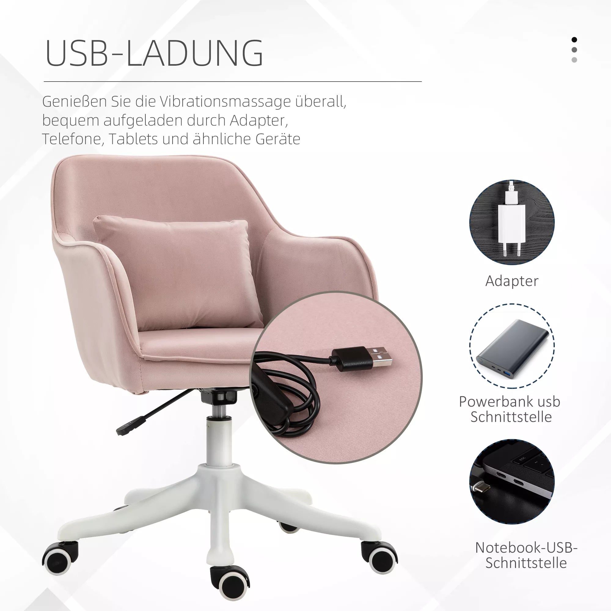 Masažinė biuro kėdė 78–86 cm aukščio reguliuojama biuro kėdė Sukiojama kėdė Kompiuterio kėdė su USB jungtimi Darbo kėdė su vibracijos funkcija Juosmens pagalvėlė Masažo funkcija Rožinė