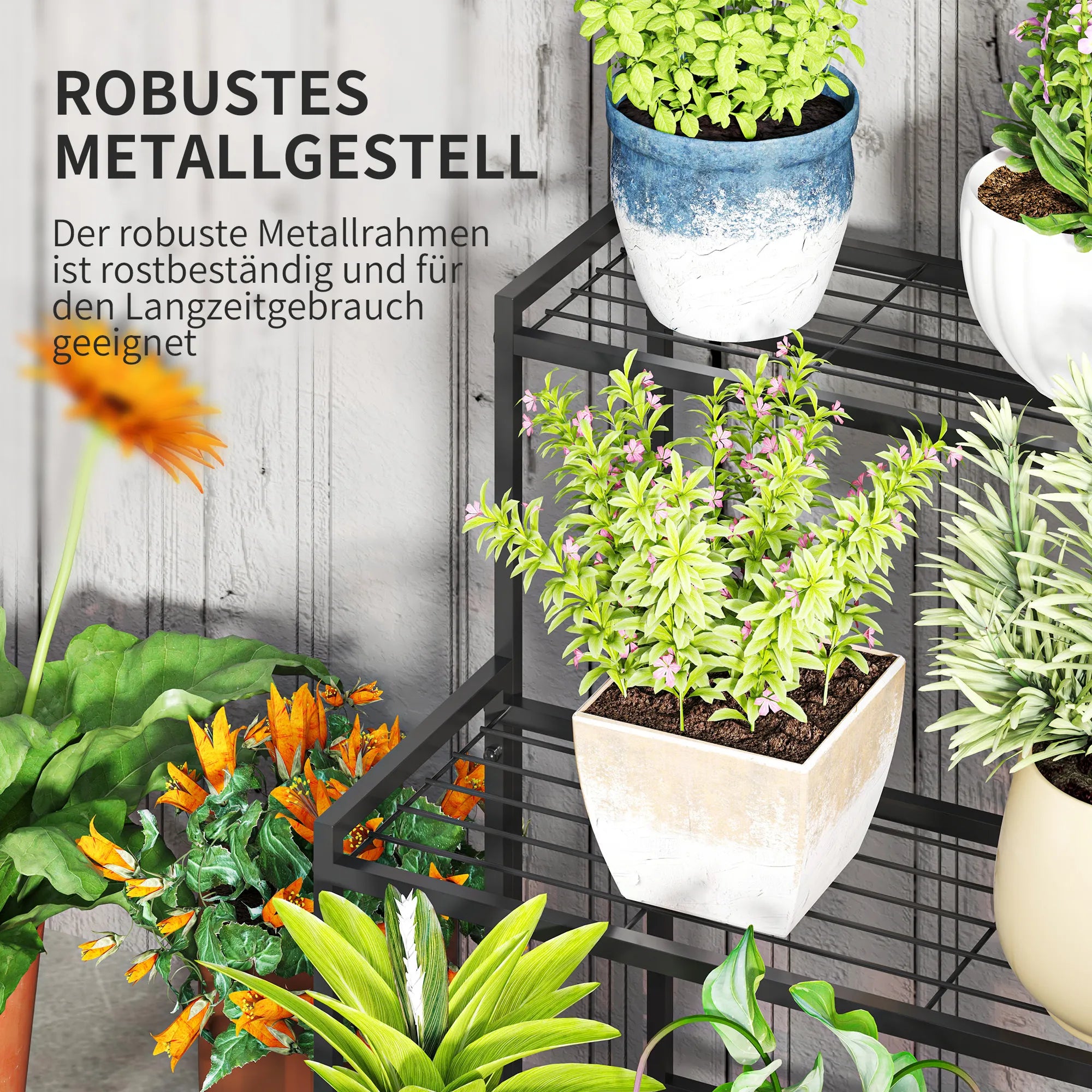 Gėlių stovas 3 pakopų, metalinis, juodas
